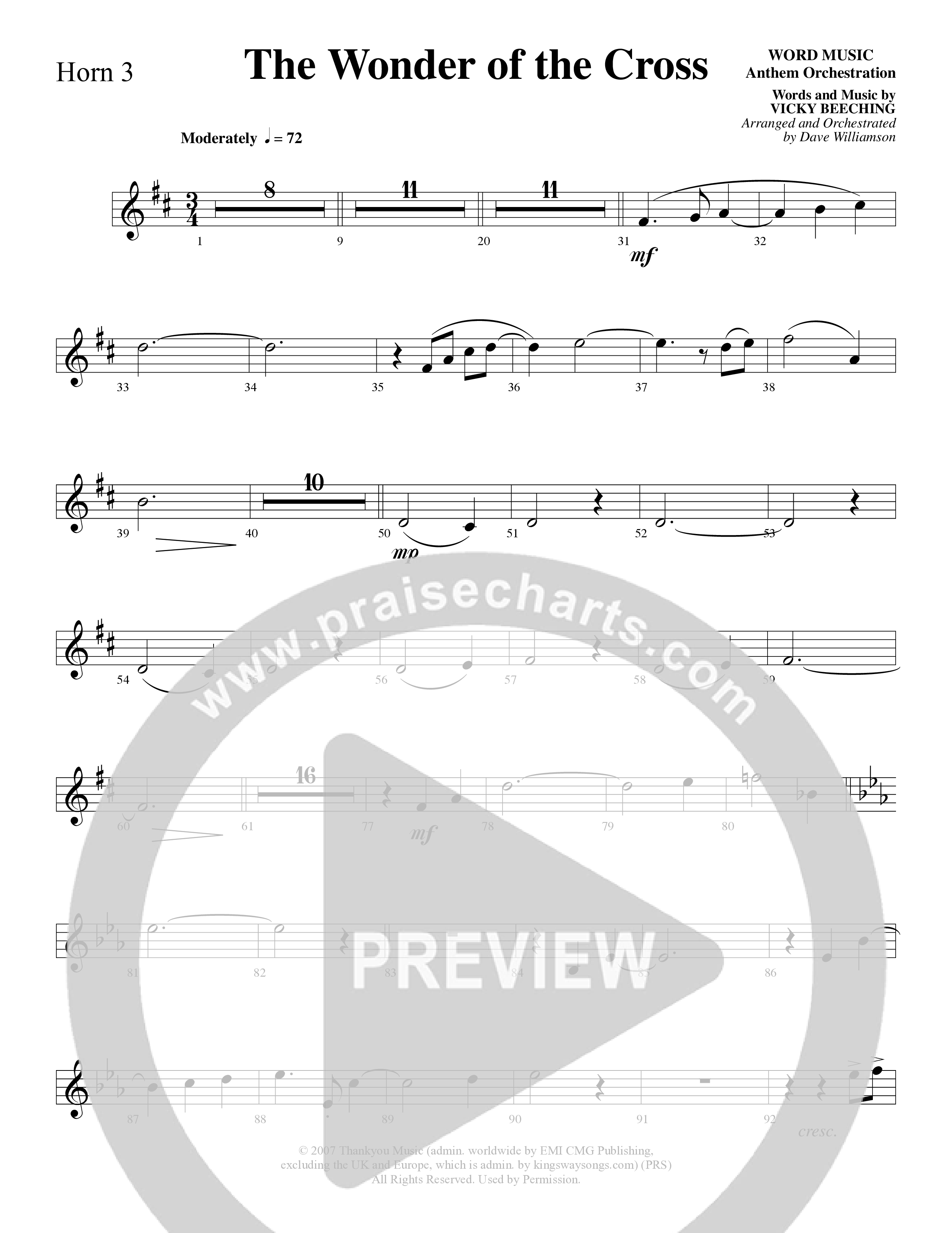 The Wonder Of The Cross (Choral Anthem SATB) French Horn 3 (Word Music Choral / Arr. Dave Williamson)