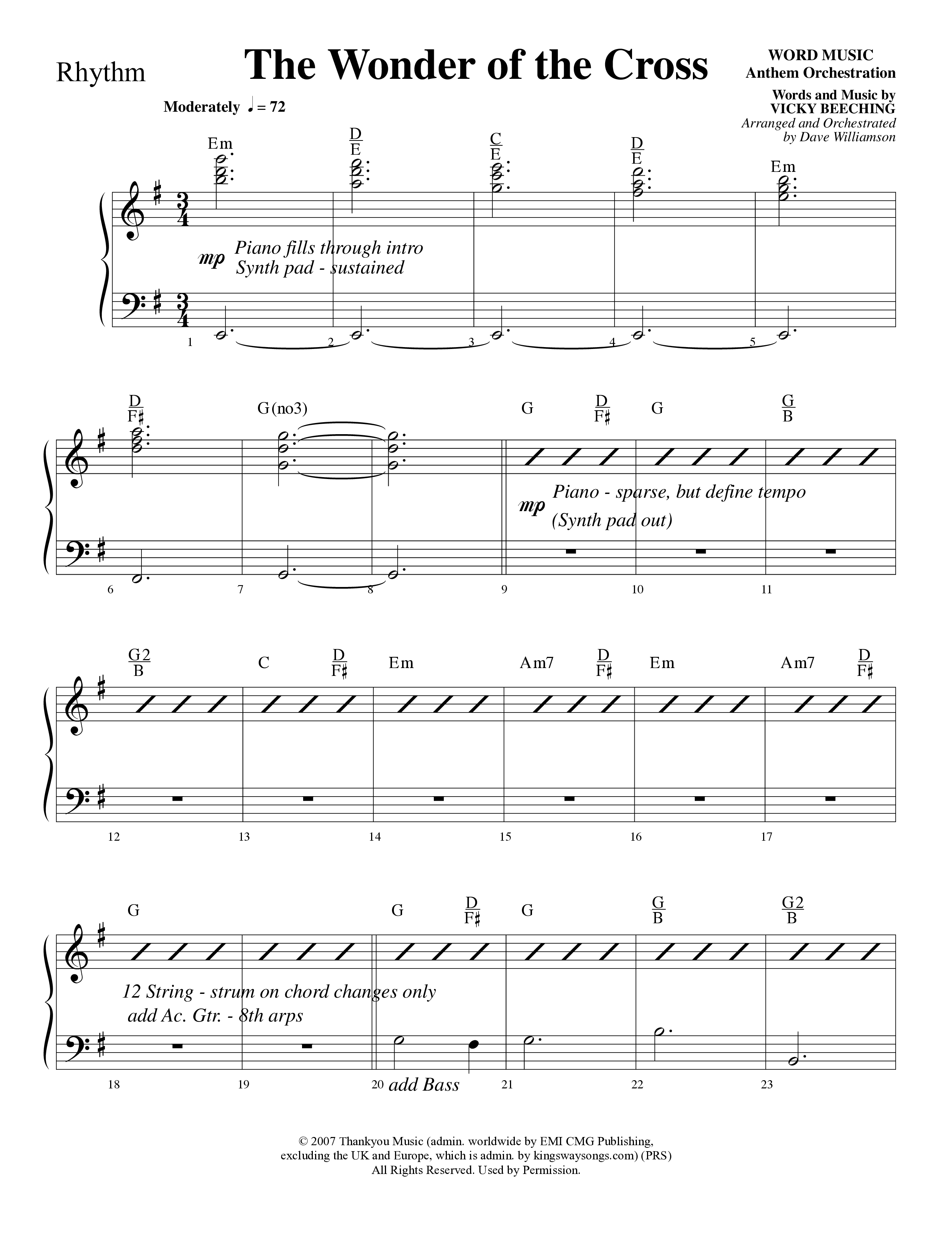 The Wonder Of The Cross (Choral Anthem SATB) Rhythm Chart (Word Music Choral / Arr. Dave Williamson)