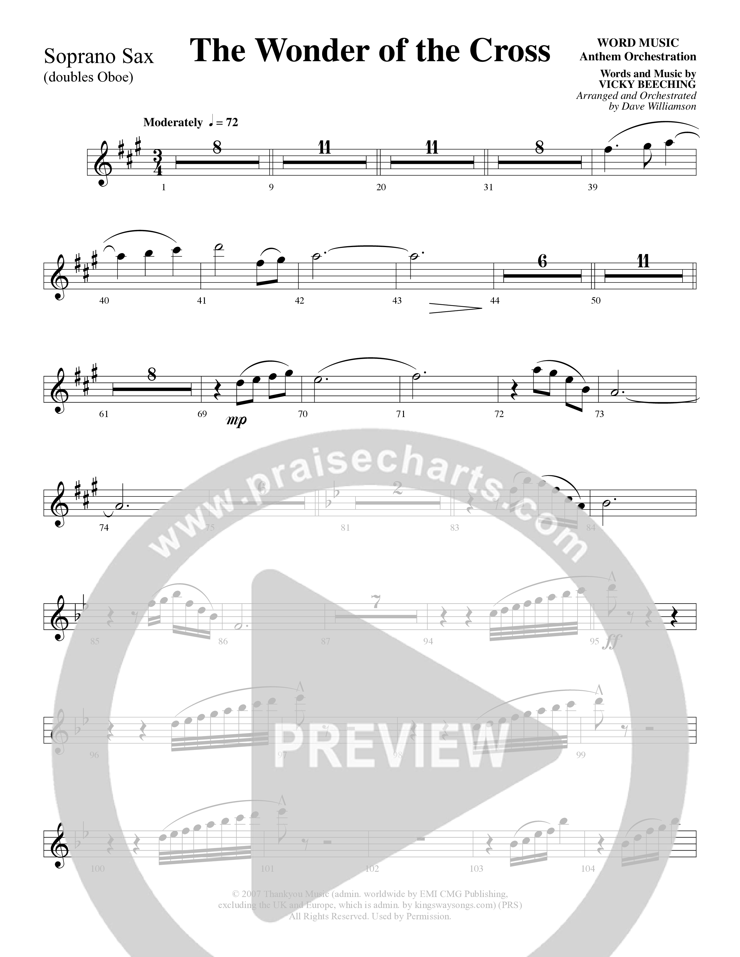 The Wonder Of The Cross (Choral Anthem SATB) Soprano Sax (Word Music Choral / Arr. Dave Williamson)