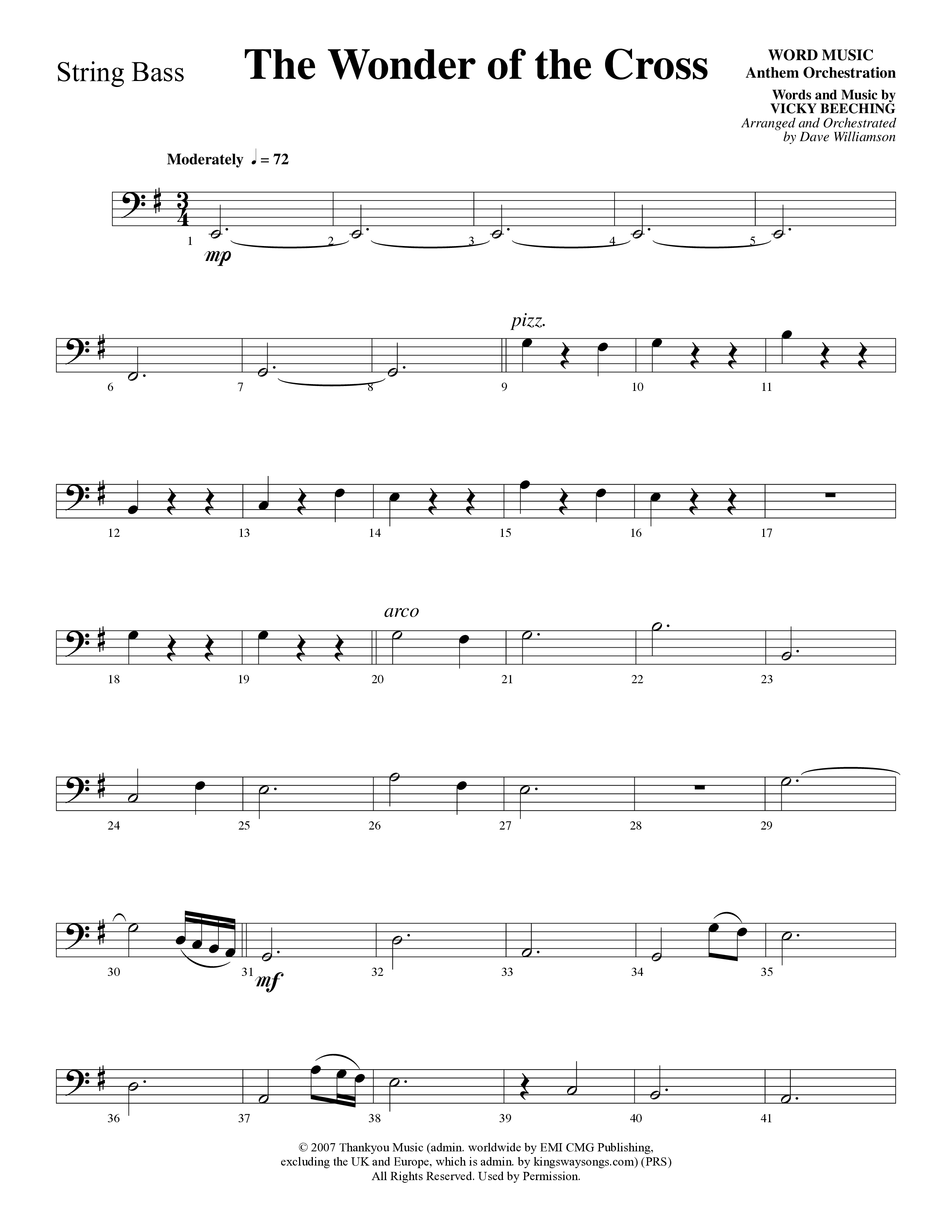 The Wonder Of The Cross (Choral Anthem SATB) String Bass (Word Music Choral / Arr. Dave Williamson)