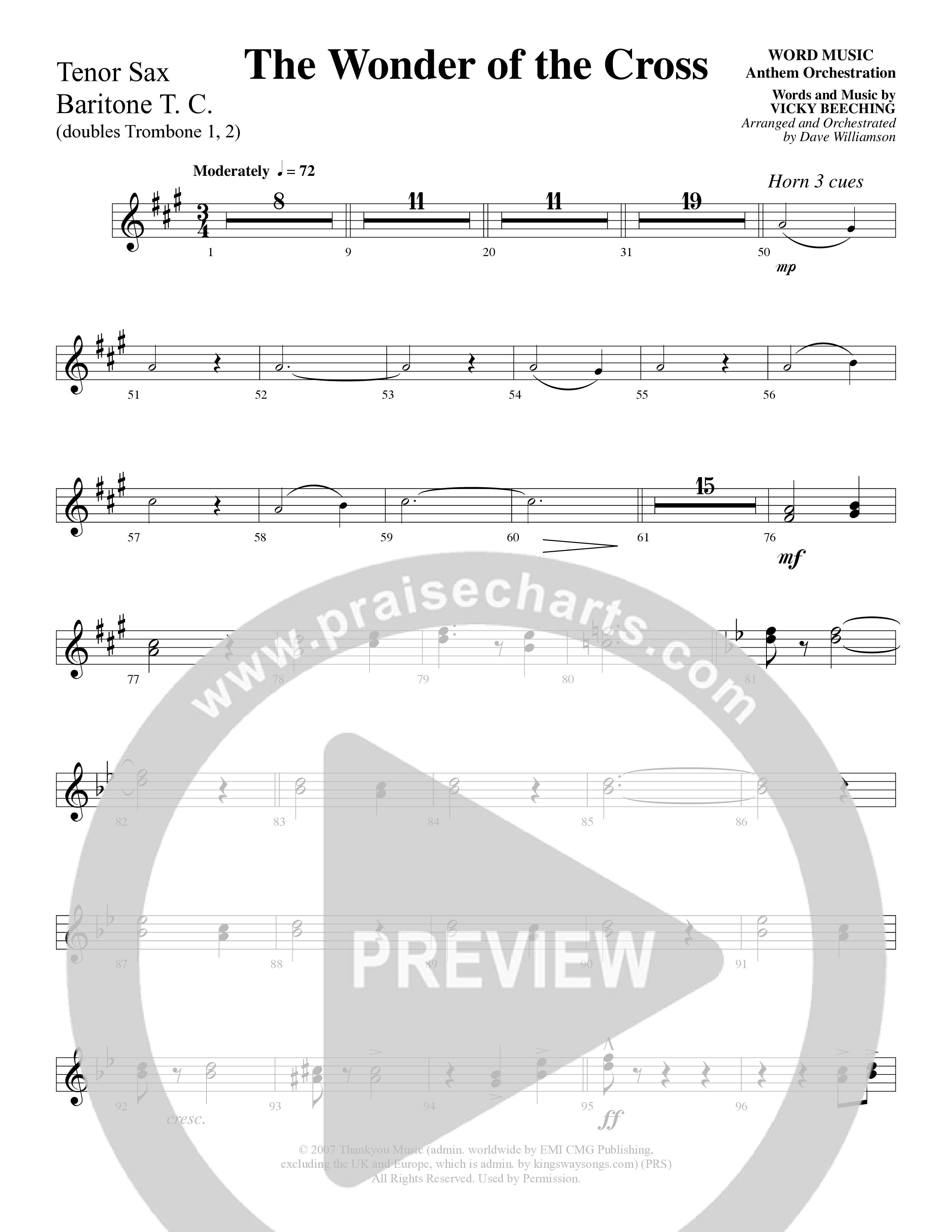 The Wonder Of The Cross (Choral Anthem SATB) Tenor Sax/Baritone T.C. (Word Music Choral / Arr. Dave Williamson)