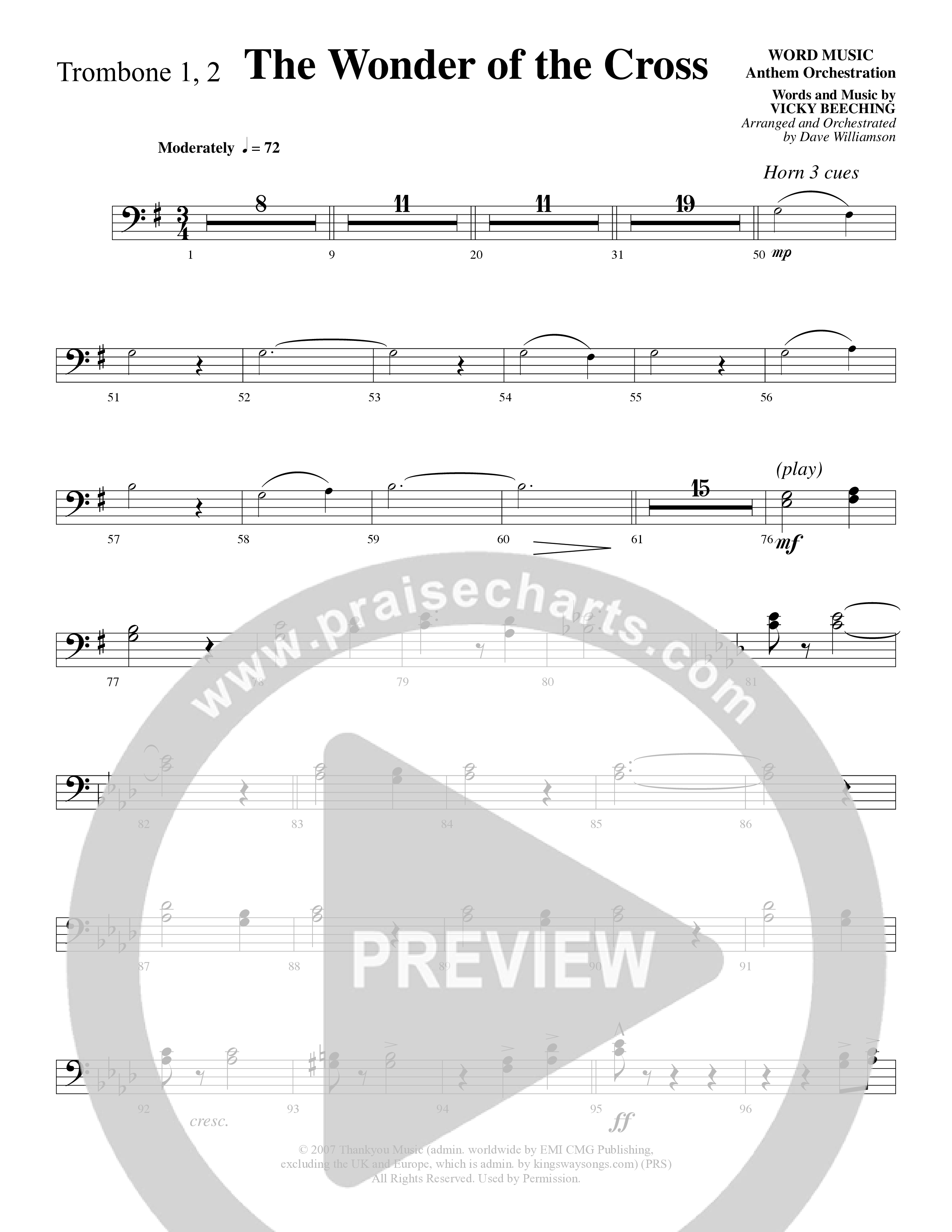 The Wonder Of The Cross (Choral Anthem SATB) Trombone 1/2 (Word Music Choral / Arr. Dave Williamson)