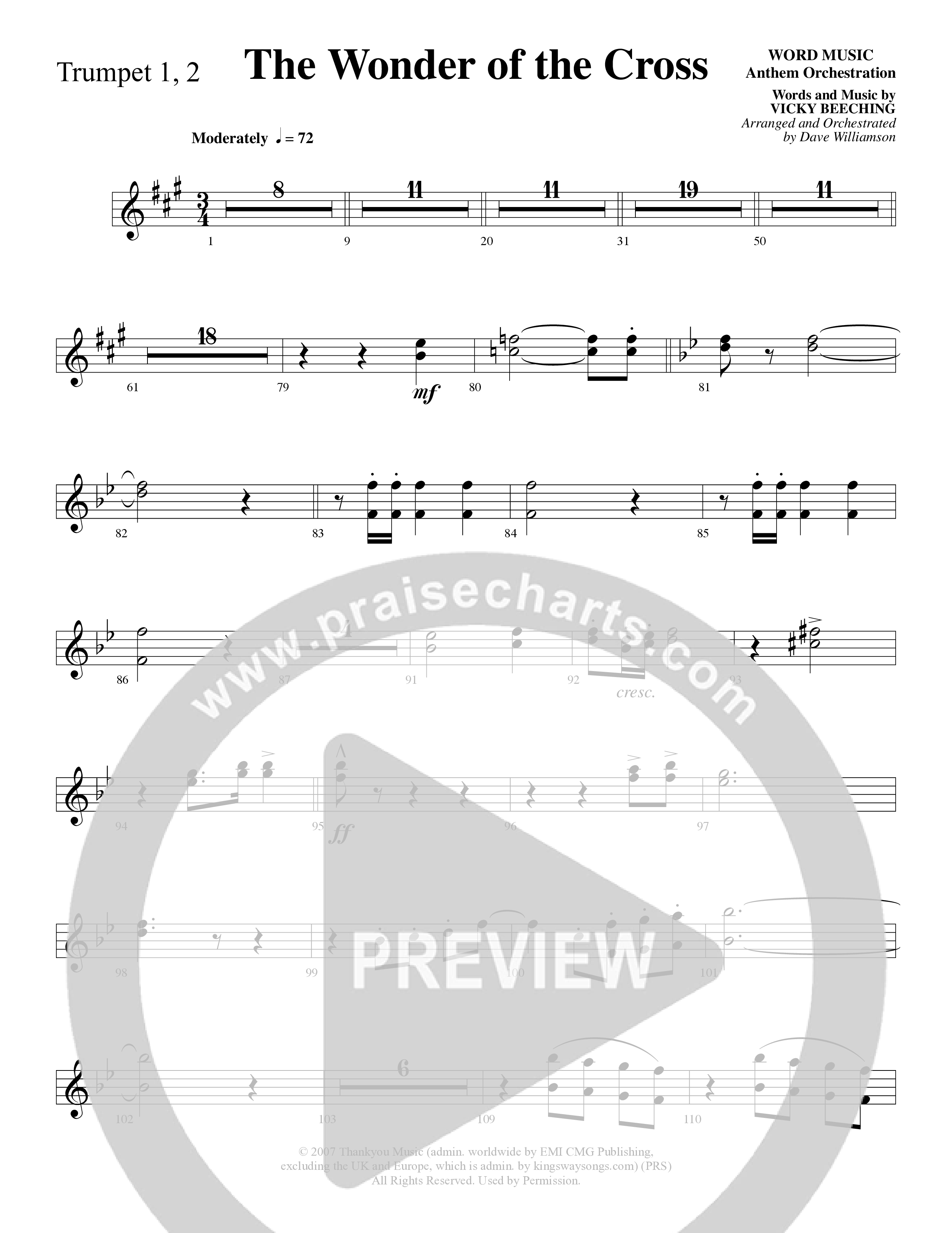 The Wonder Of The Cross (Choral Anthem SATB) Trumpet 1,2 (Word Music Choral / Arr. Dave Williamson)