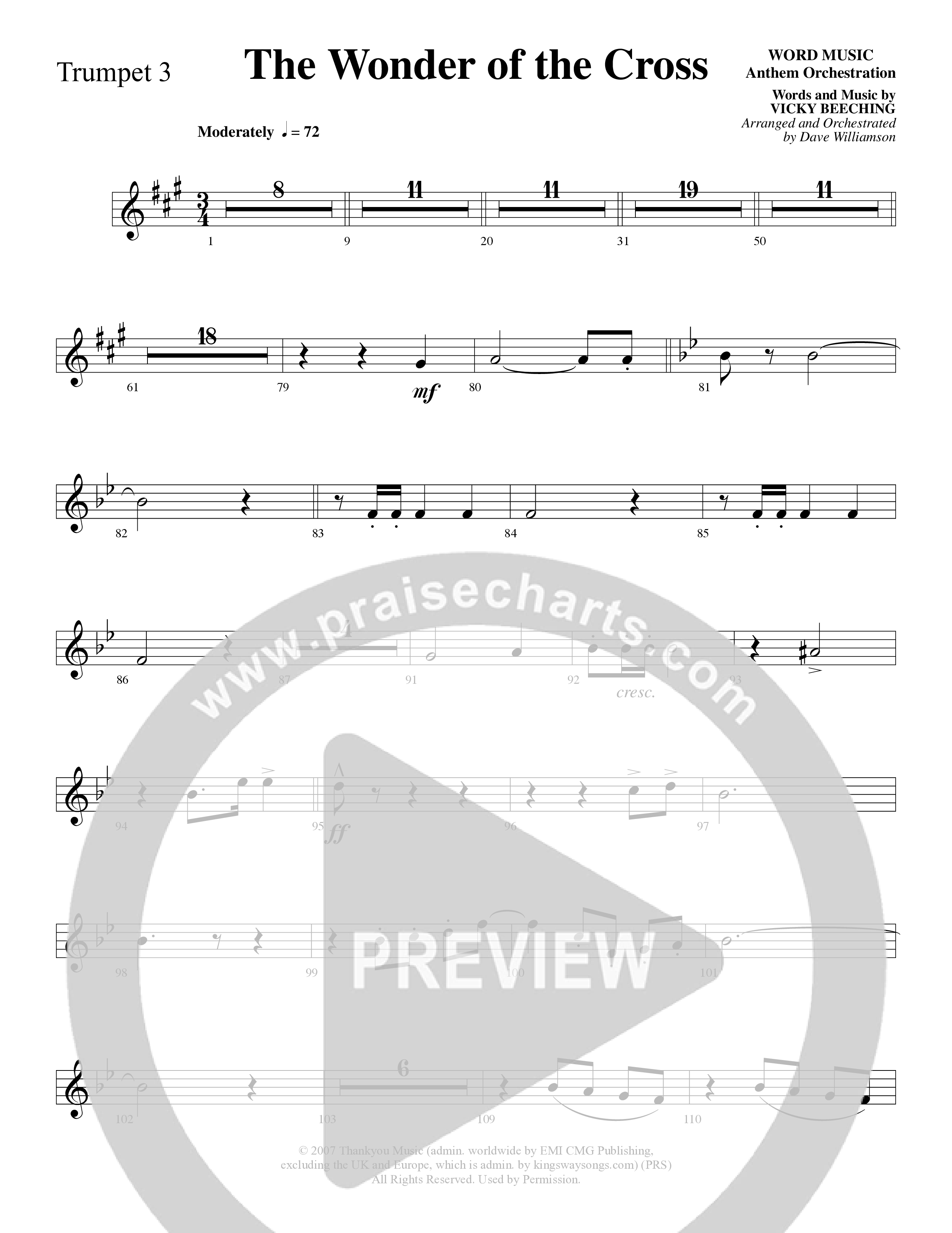 The Wonder Of The Cross (Choral Anthem SATB) Trumpet 3 (Word Music Choral / Arr. Dave Williamson)