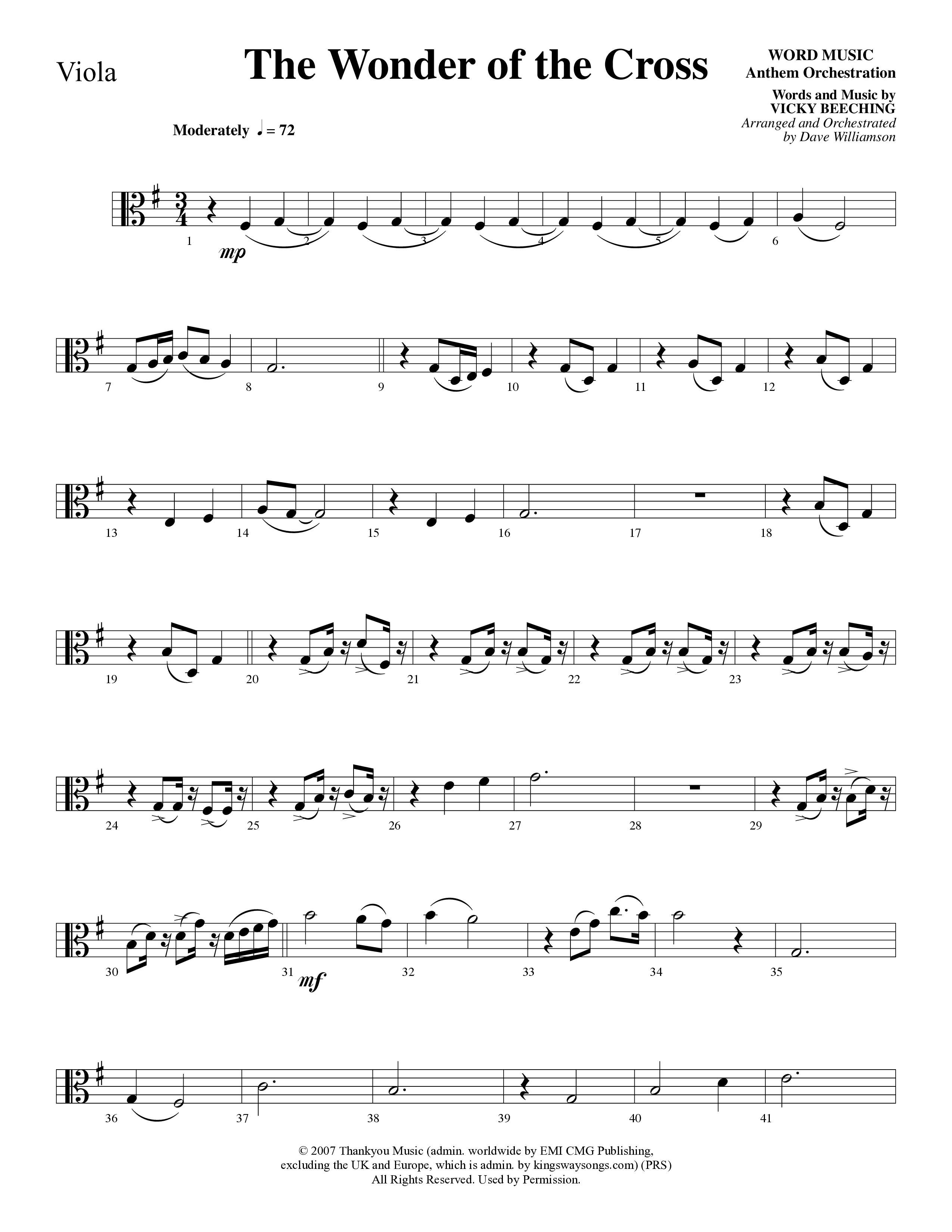 The Wonder Of The Cross (Choral Anthem SATB) Viola (Word Music Choral / Arr. Dave Williamson)