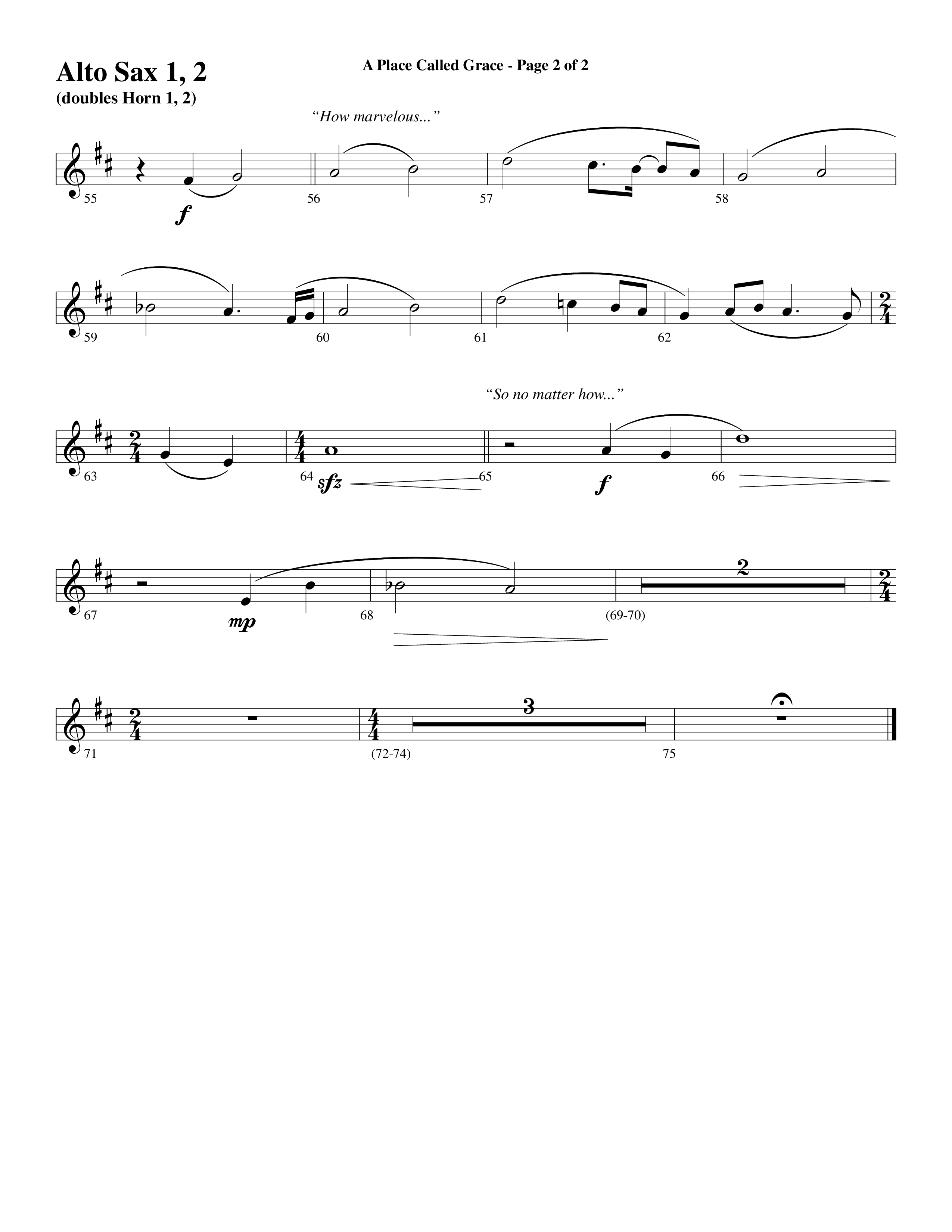 A Place Called Grace (with My Savior's Love) (Choral Anthem SATB) Alto Sax 1/2 (Arr. David Wise / Orch. Phillip Keveren)