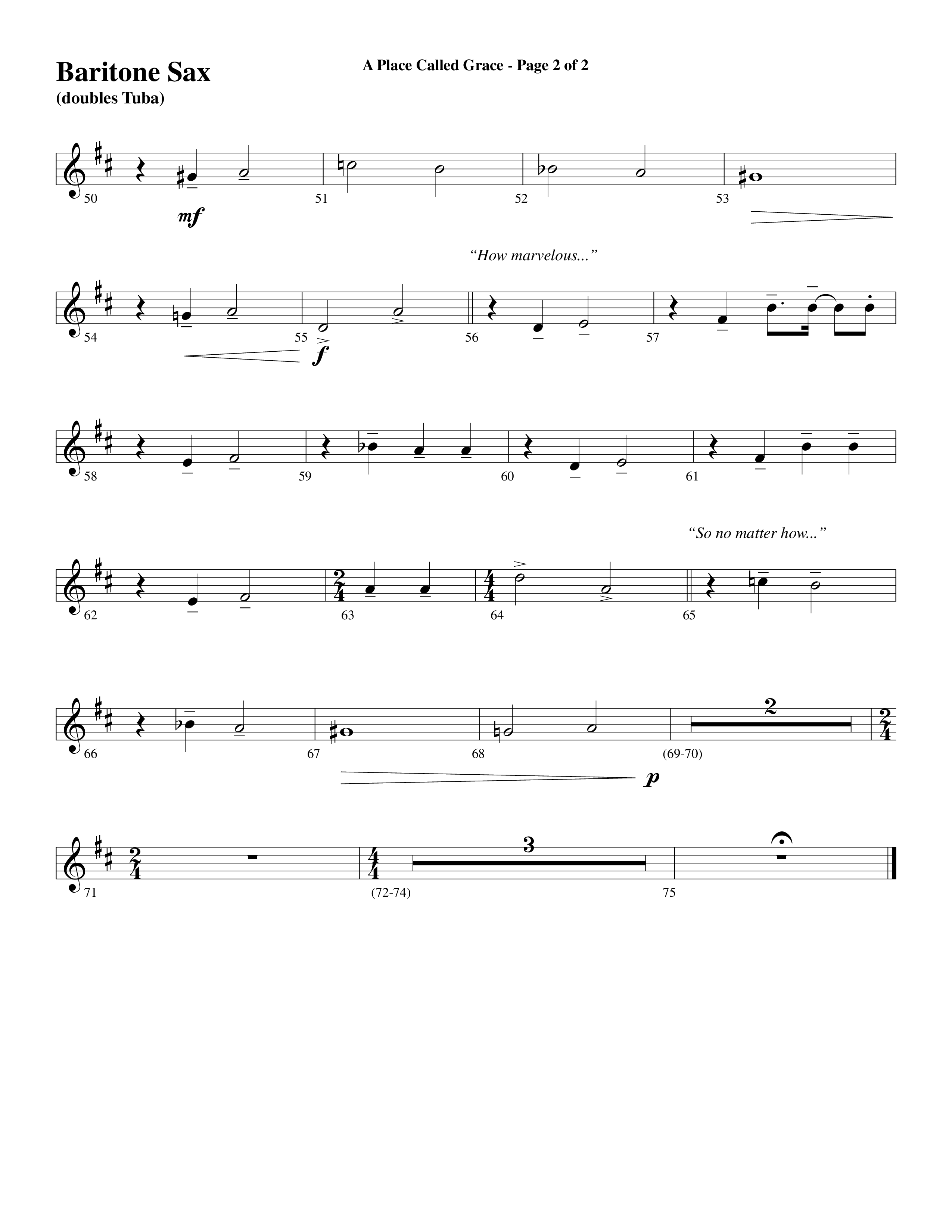 A Place Called Grace (with My Savior's Love) (Choral Anthem SATB) Bari Sax (Arr. David Wise / Orch. Phillip Keveren)