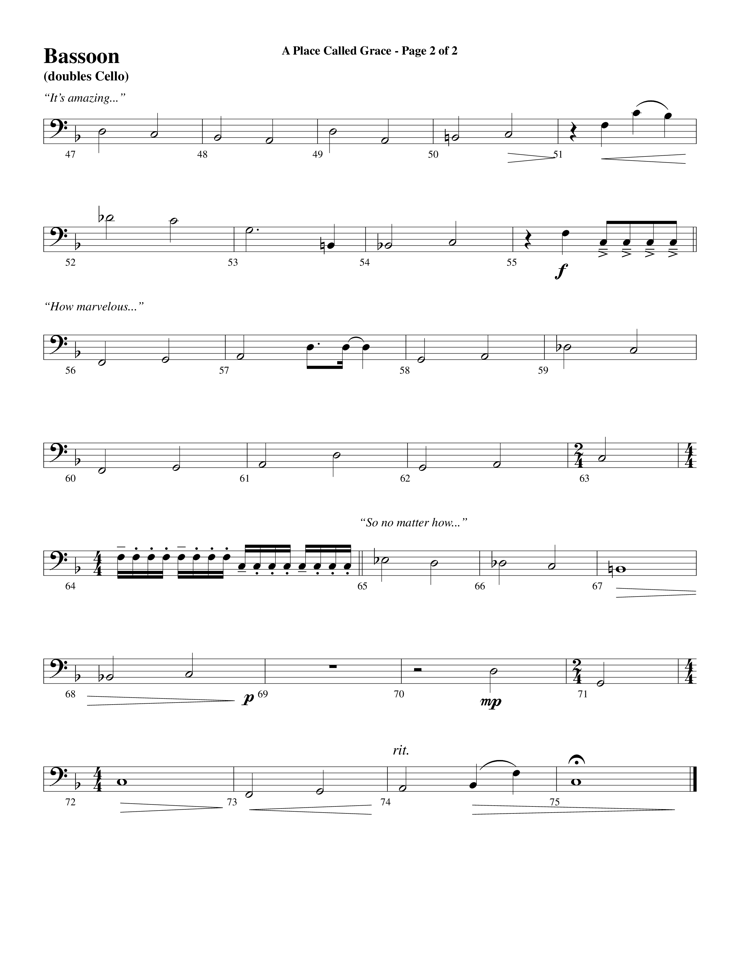 A Place Called Grace (with My Savior's Love) (Choral Anthem SATB) Bassoon (Arr. David Wise / Orch. Phillip Keveren)
