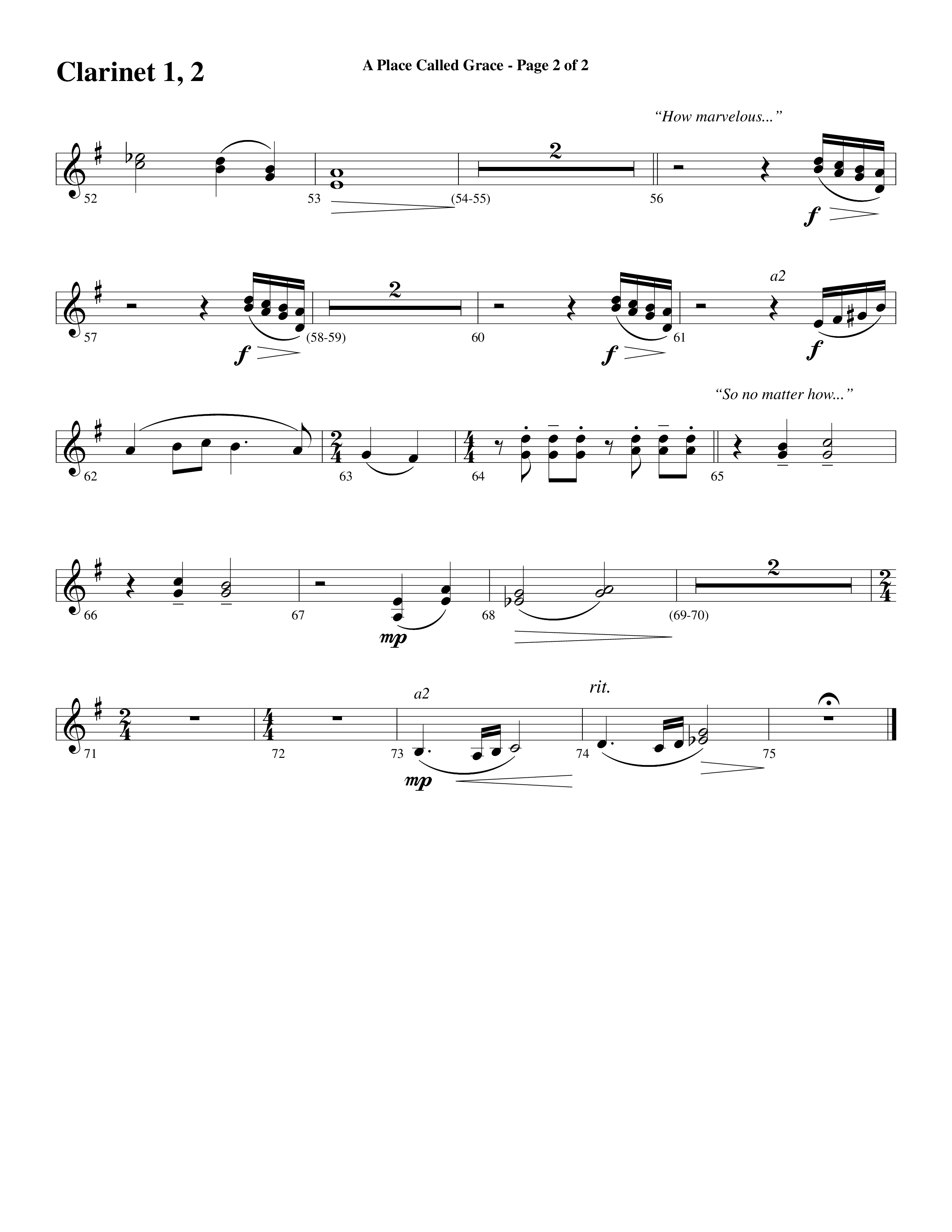 A Place Called Grace (with My Savior's Love) (Choral Anthem SATB) Clarinet 1/2 (Arr. David Wise / Orch. Phillip Keveren)