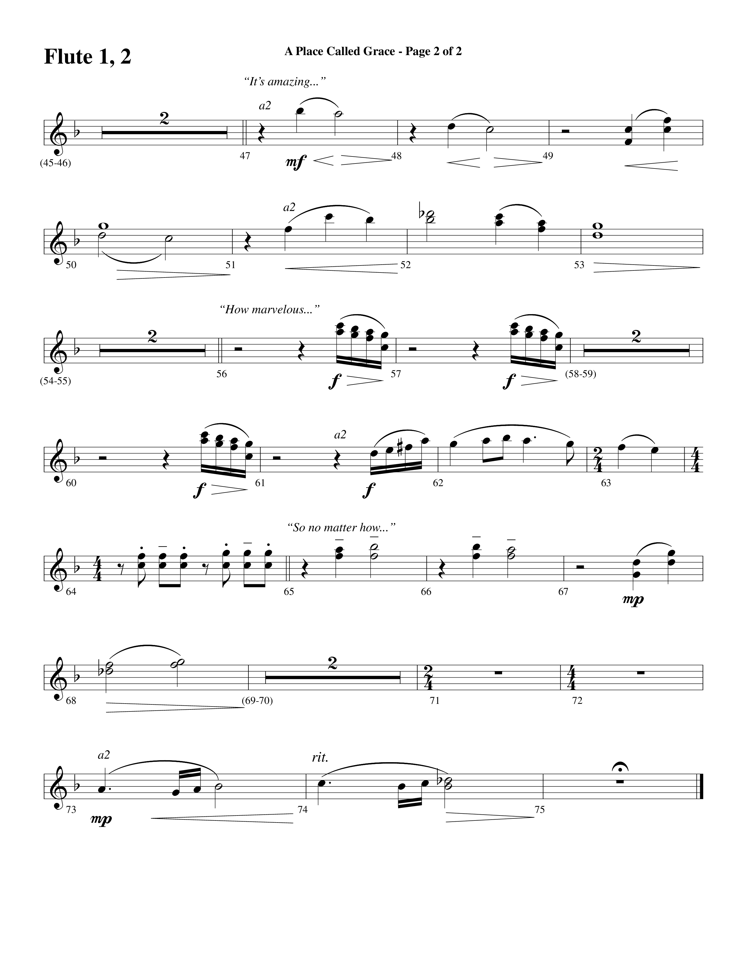 A Place Called Grace (with My Savior's Love) (Choral Anthem SATB) Flute 1/2 (Arr. David Wise / Orch. Phillip Keveren)