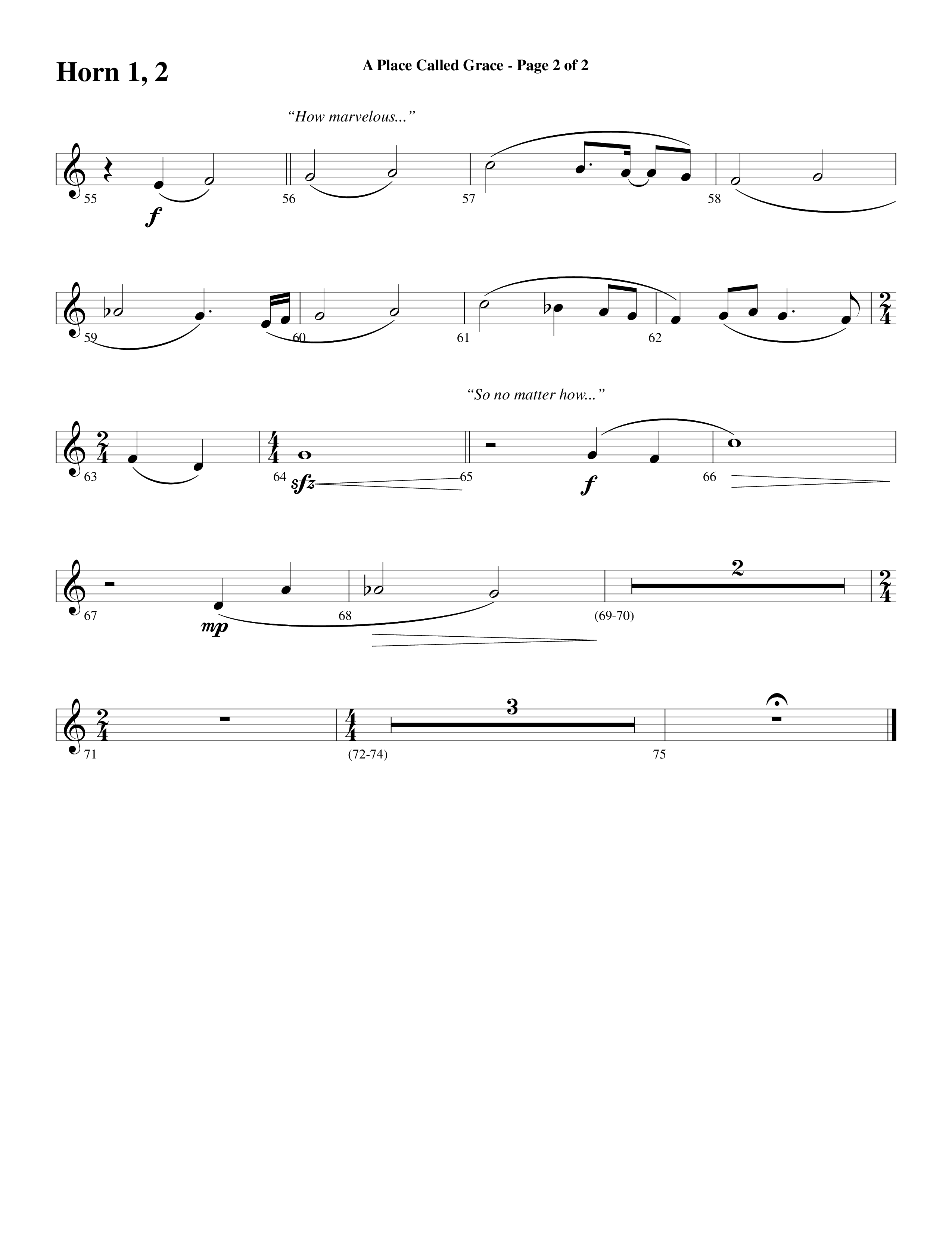 A Place Called Grace (with My Savior's Love) (Choral Anthem SATB) French Horn 1/2 (Arr. David Wise / Orch. Phillip Keveren)