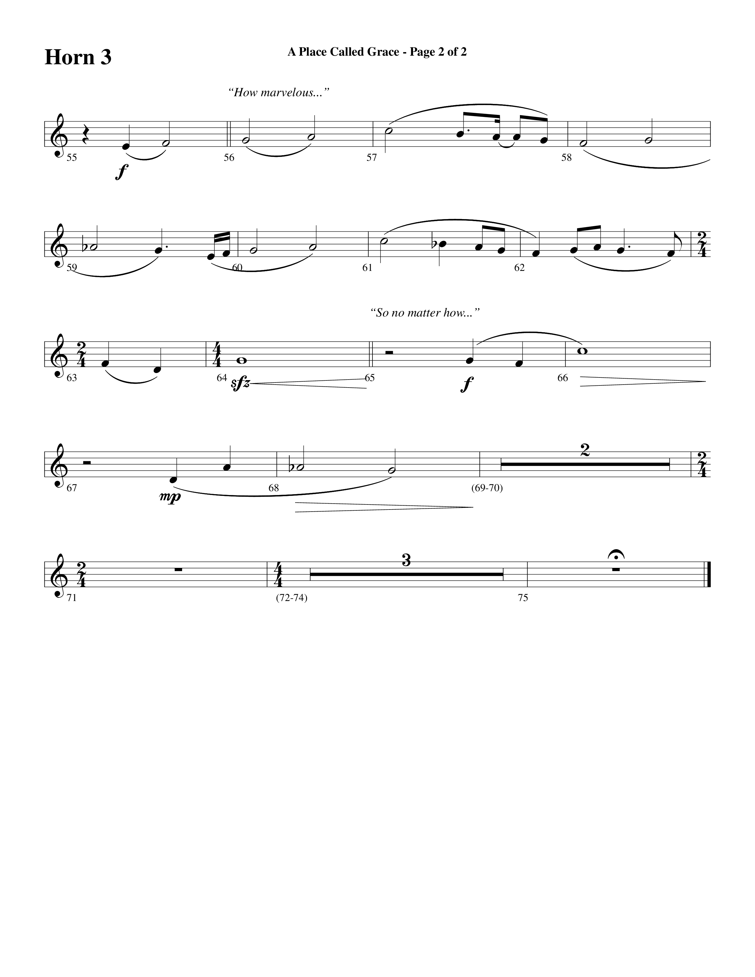 A Place Called Grace (with My Savior's Love) (Choral Anthem SATB) French Horn 3 (Arr. David Wise / Orch. Phillip Keveren)
