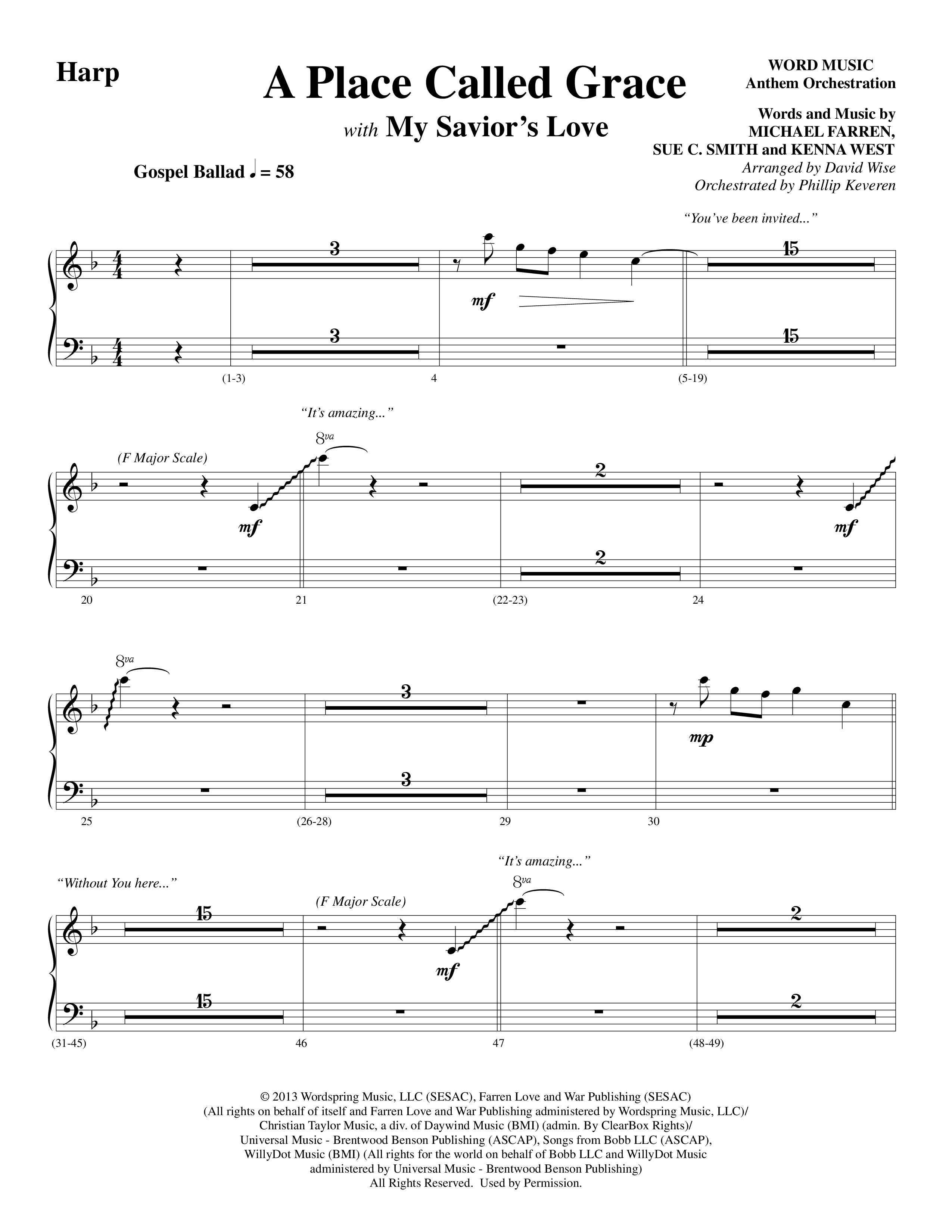 A Place Called Grace (with My Savior's Love) (Choral Anthem SATB) Harp (Arr. David Wise / Orch. Phillip Keveren)