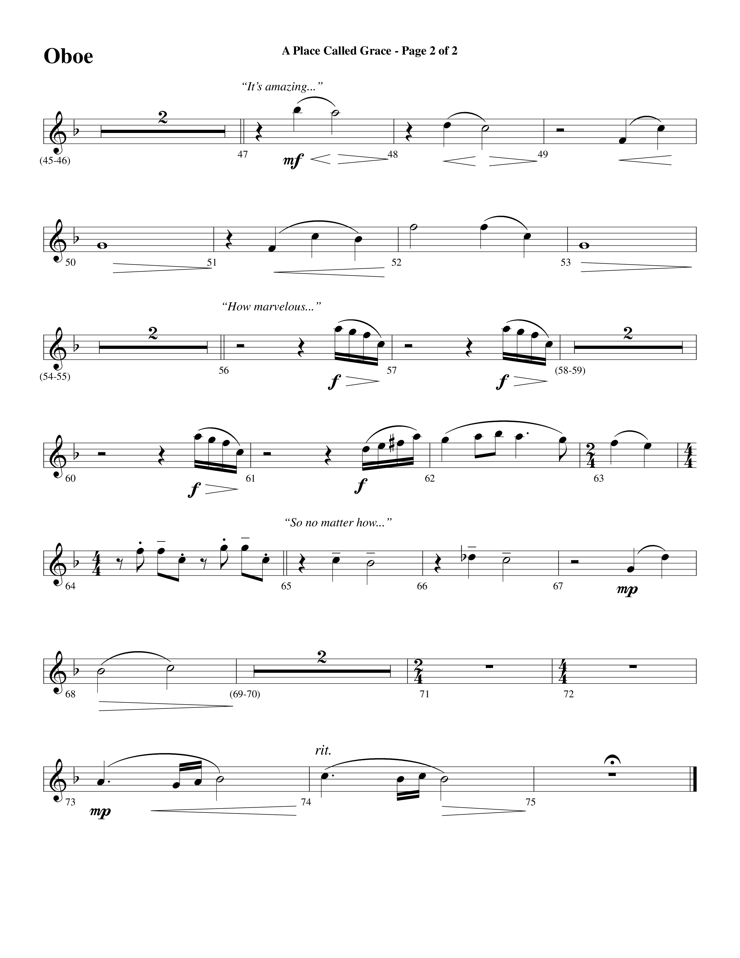 A Place Called Grace (with My Savior's Love) (Choral Anthem SATB) Oboe (Arr. David Wise / Orch. Phillip Keveren)