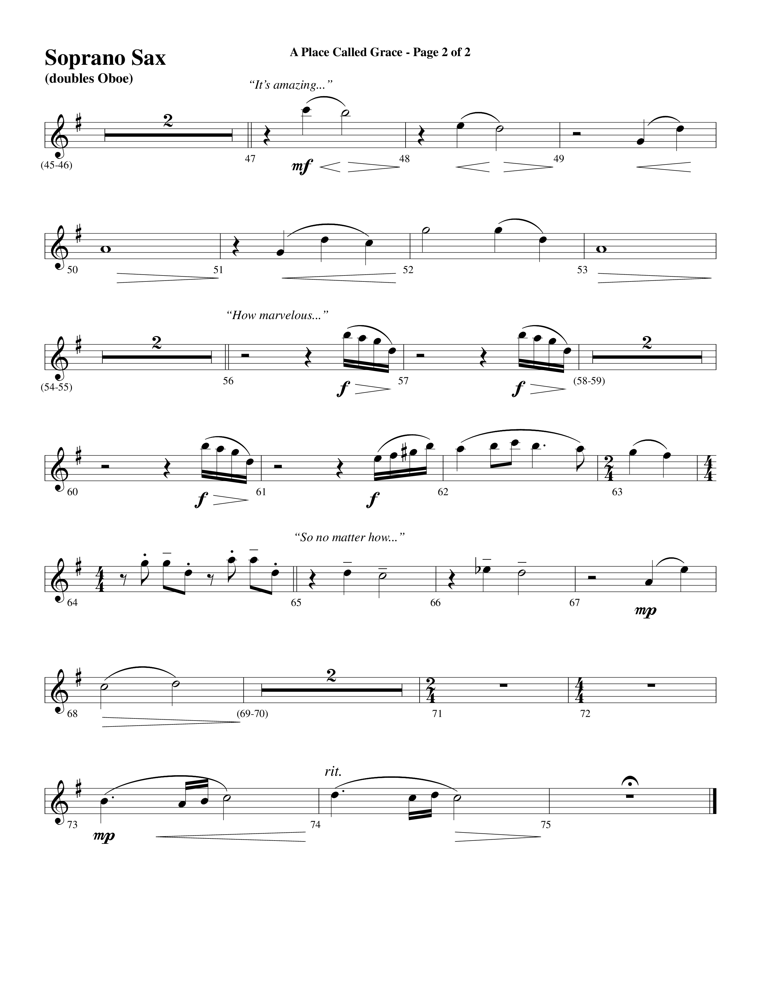 A Place Called Grace (with My Savior's Love) (Choral Anthem SATB) Soprano Sax (Arr. David Wise / Orch. Phillip Keveren)