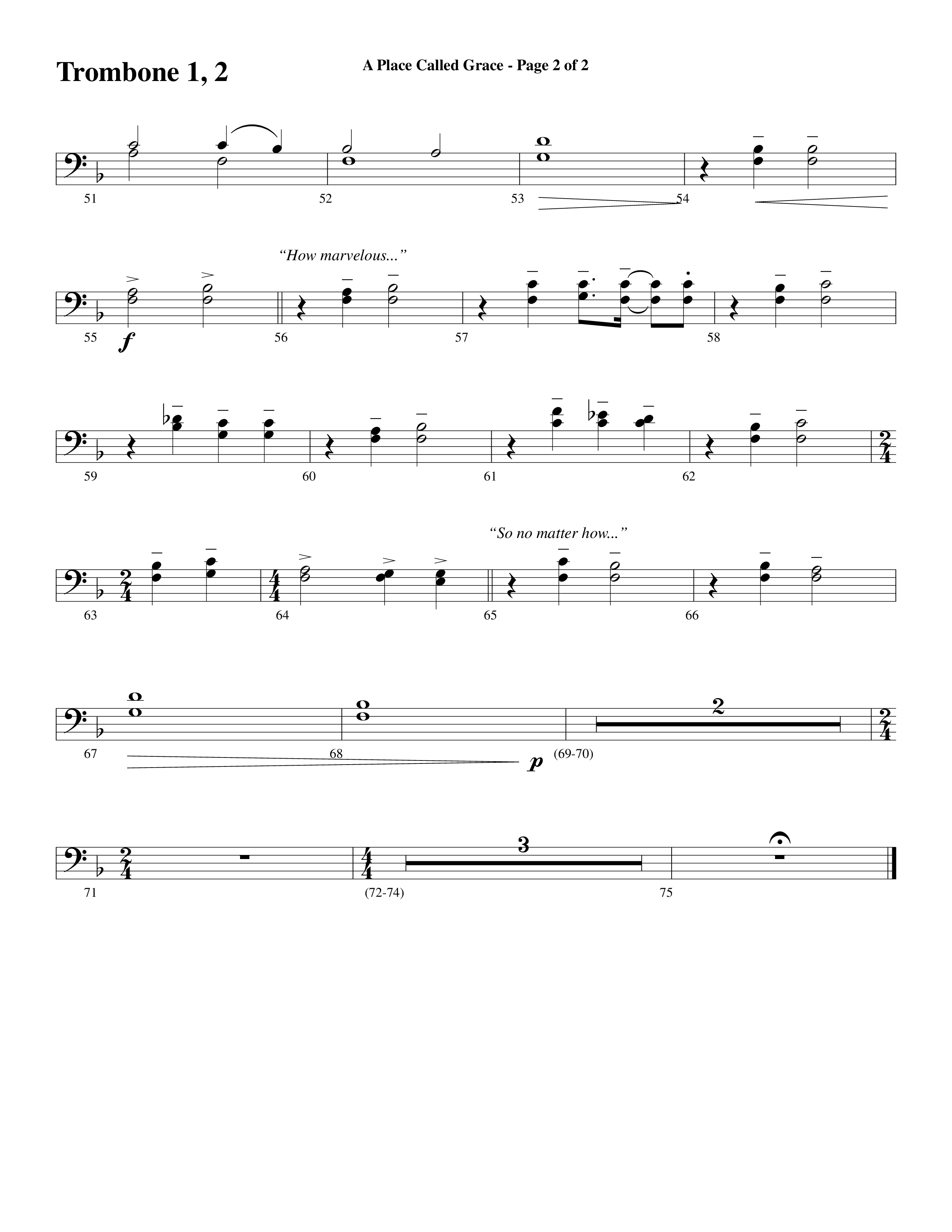 A Place Called Grace (with My Savior's Love) (Choral Anthem SATB) Trombone 1/2 (Arr. David Wise / Orch. Phillip Keveren)