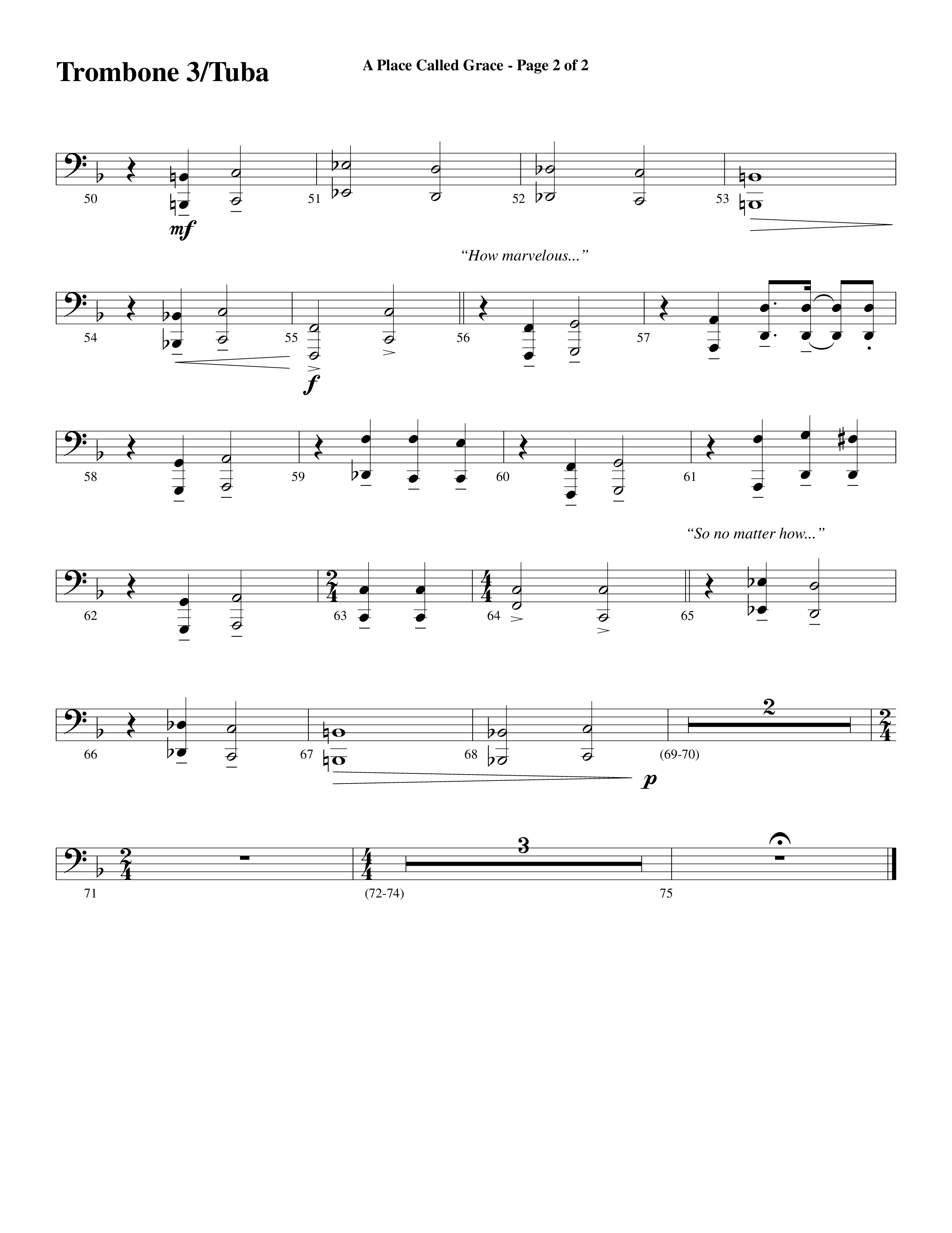 A Place Called Grace (with My Savior's Love) (Choral Anthem SATB) Trombone 3/Tuba (Arr. David Wise / Orch. Phillip Keveren)