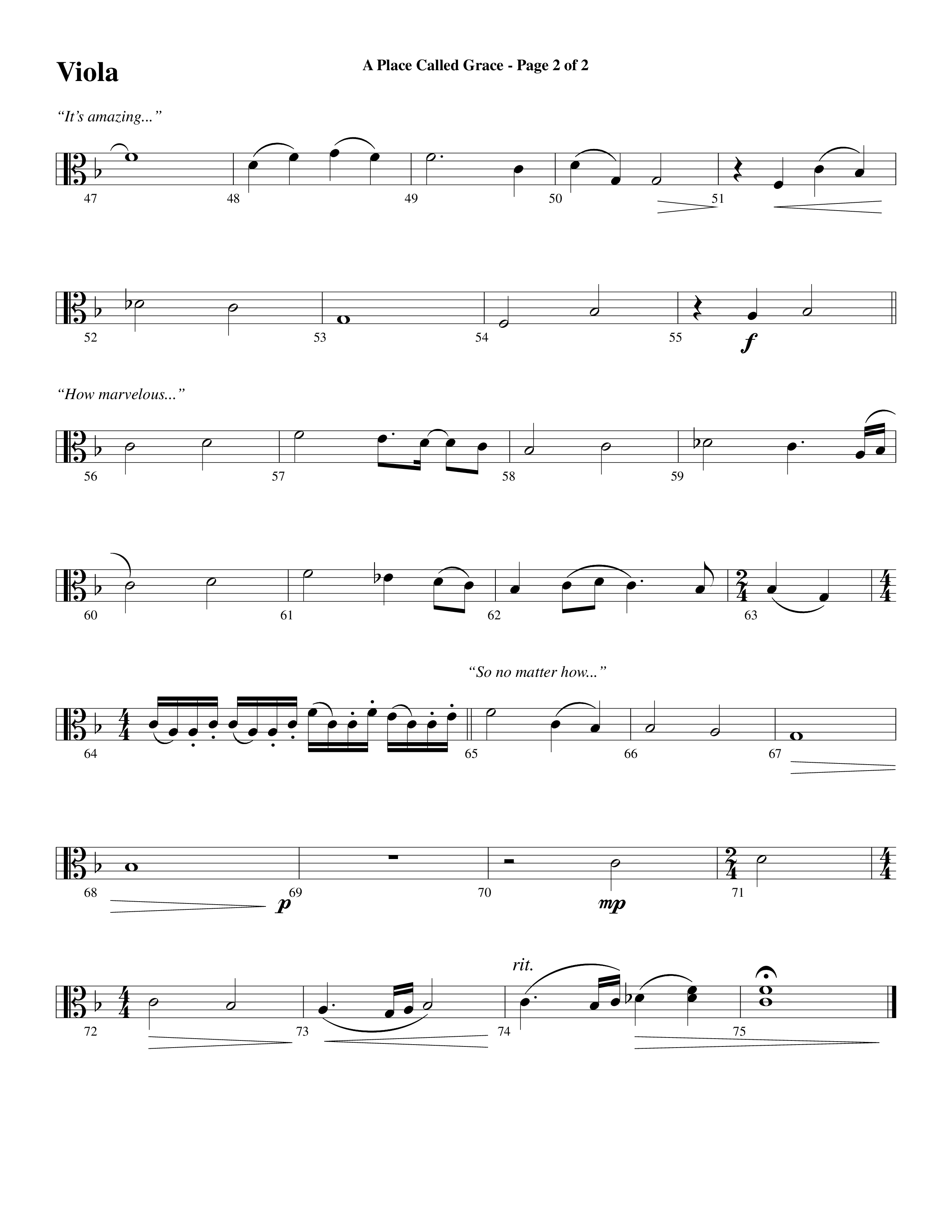 A Place Called Grace (with My Savior's Love) (Choral Anthem SATB) Viola (Arr. David Wise / Orch. Phillip Keveren)