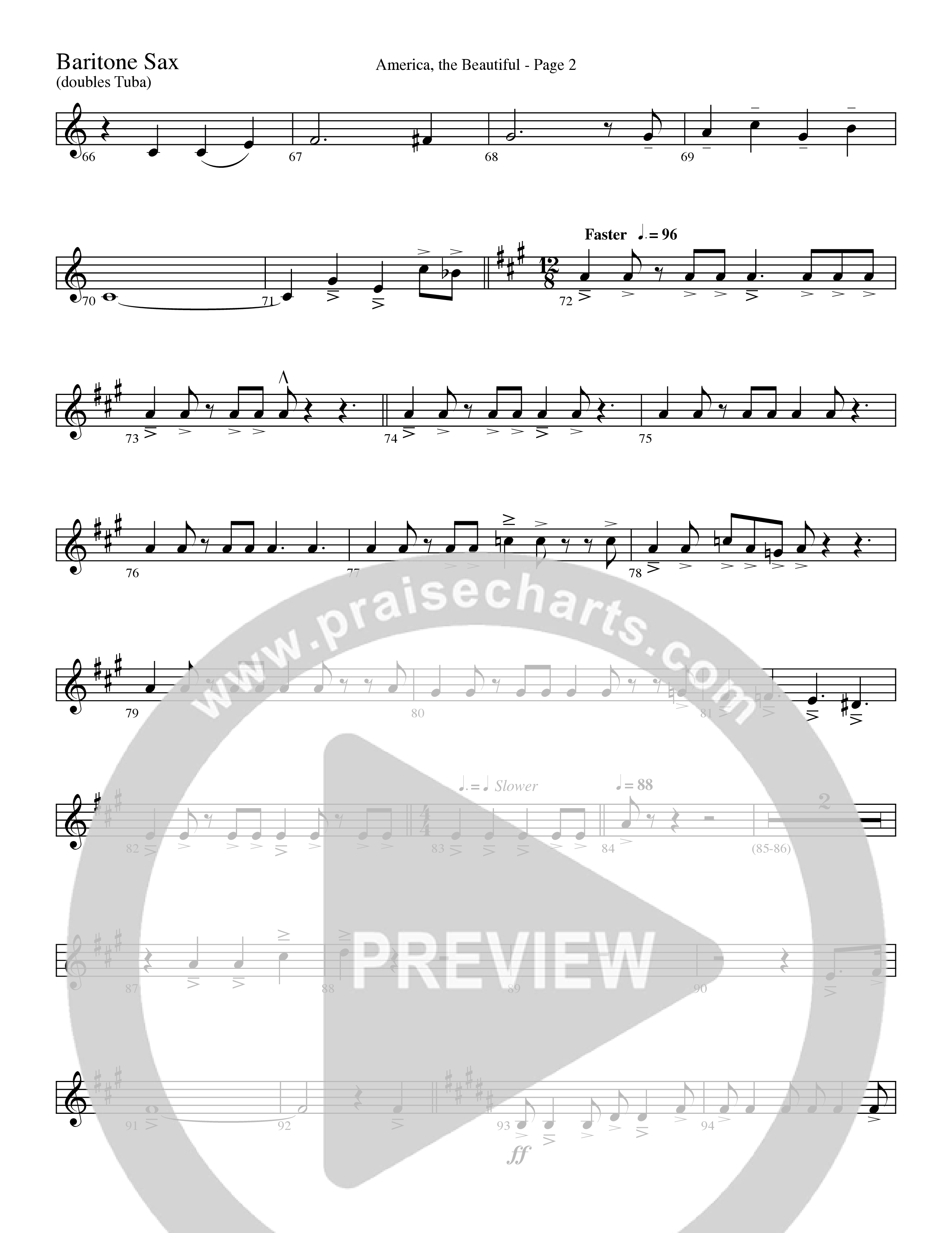 America, the Beautiful (Choral Anthem SATB) Bari Sax (Word Music Choral / Arr. David T. Clydesdale)