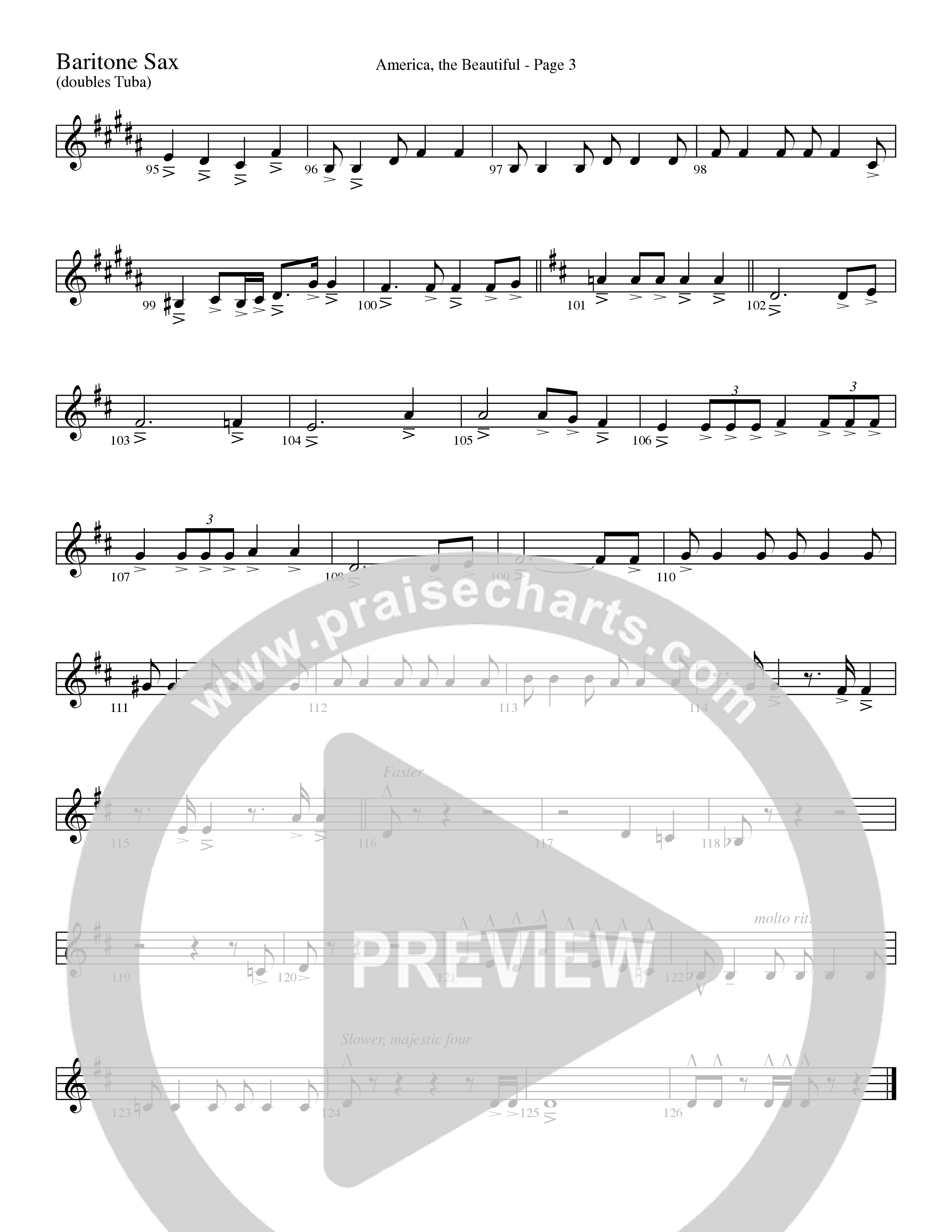 America, the Beautiful (Choral Anthem SATB) Bari Sax (Word Music Choral / Arr. David T. Clydesdale)