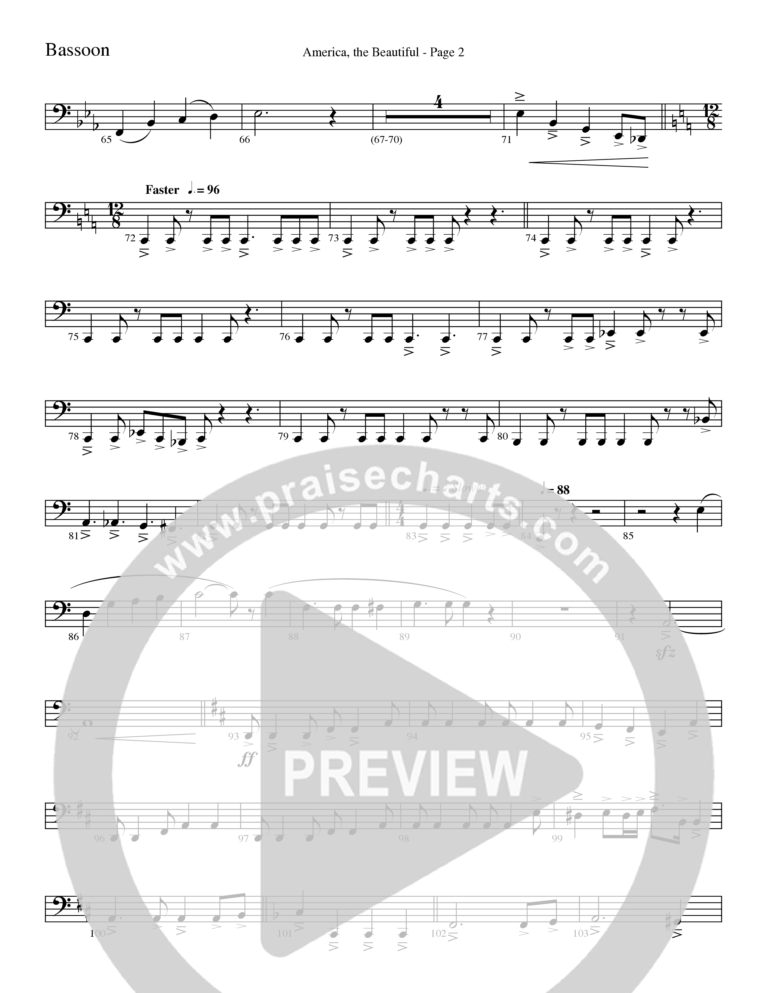 America, the Beautiful (Choral Anthem SATB) Bassoon (Word Music Choral / Arr. David T. Clydesdale)