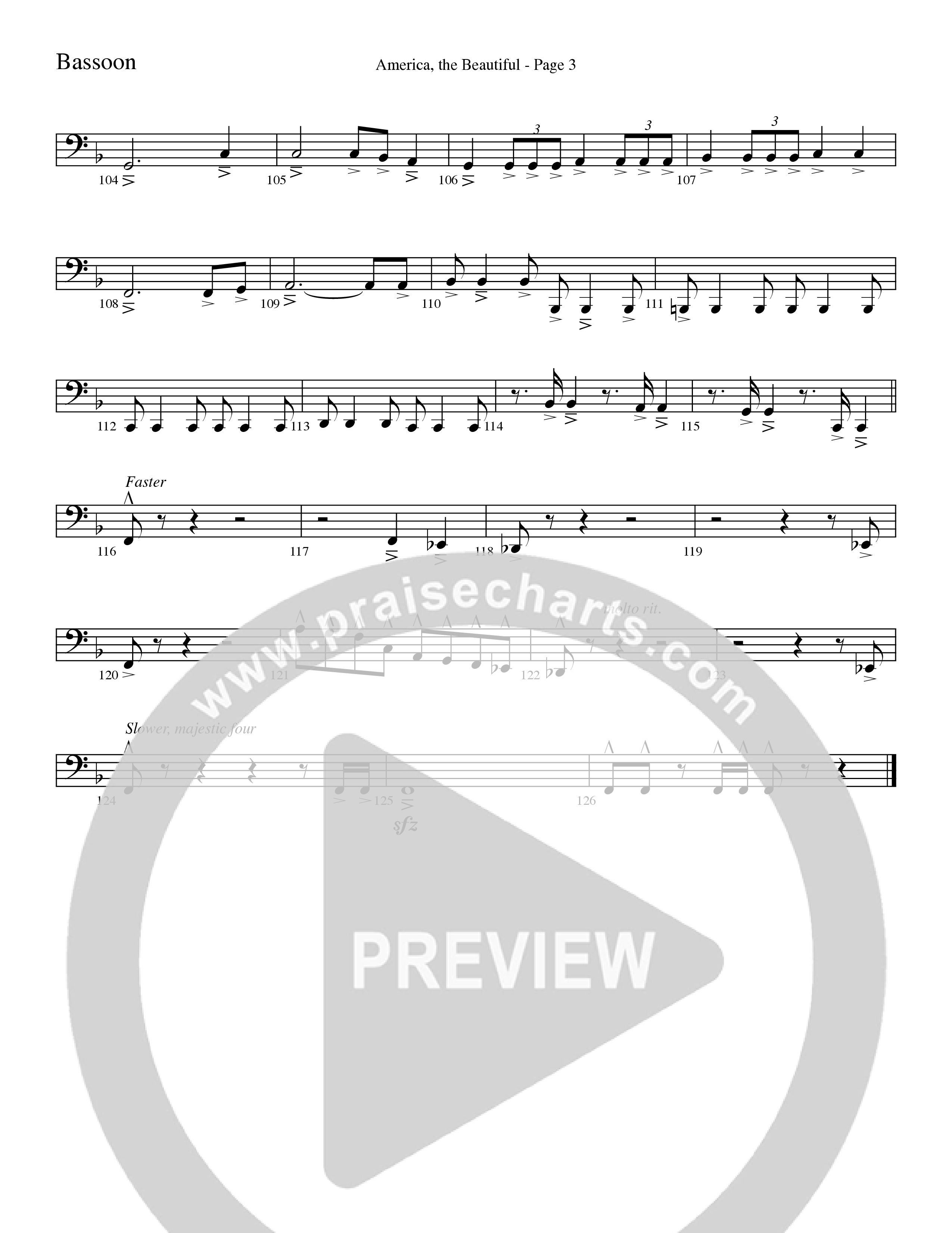 America, the Beautiful (Choral Anthem SATB) Bassoon (Word Music Choral / Arr. David T. Clydesdale)