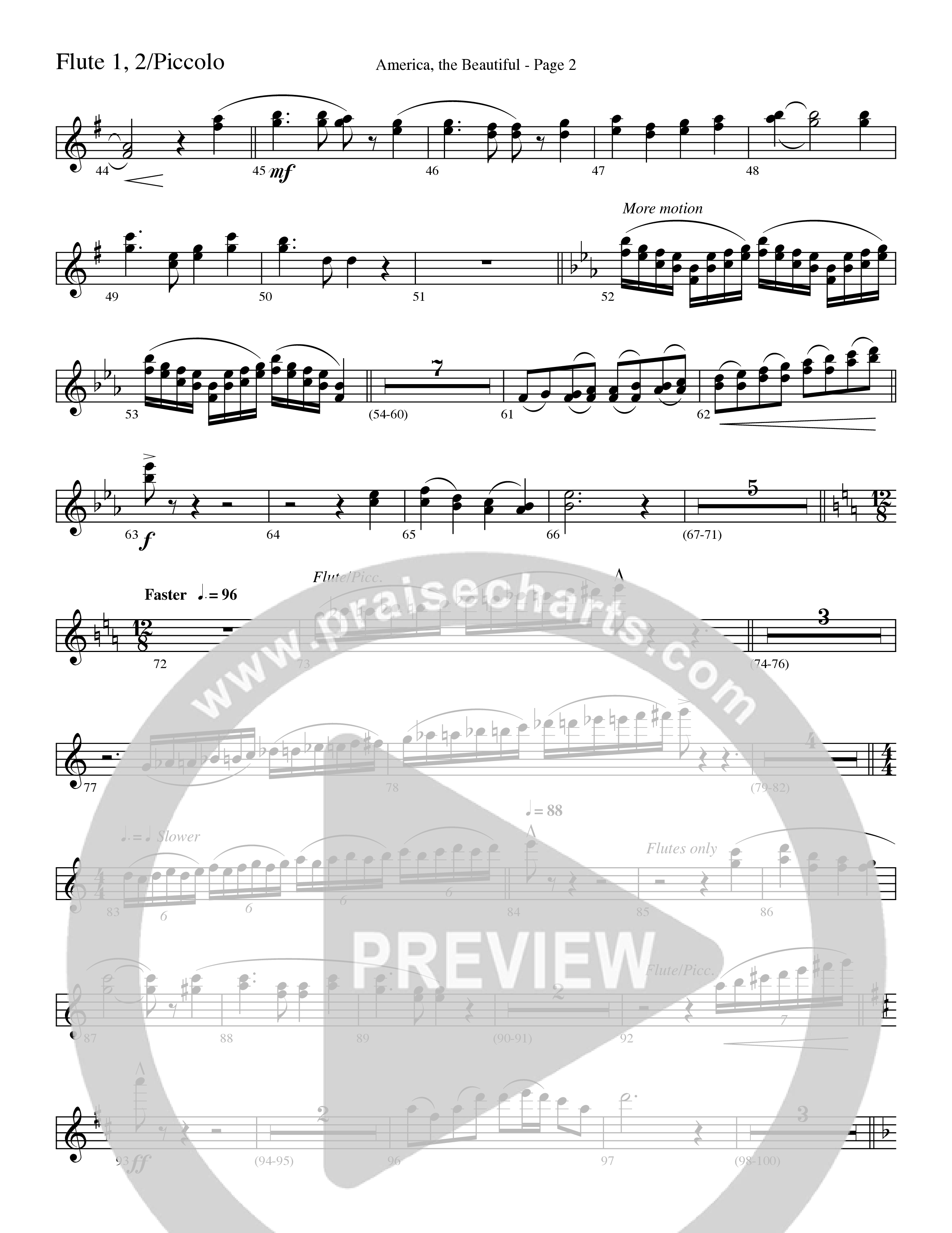 America, the Beautiful (Choral Anthem SATB) Flute (Word Music Choral / Arr. David T. Clydesdale)