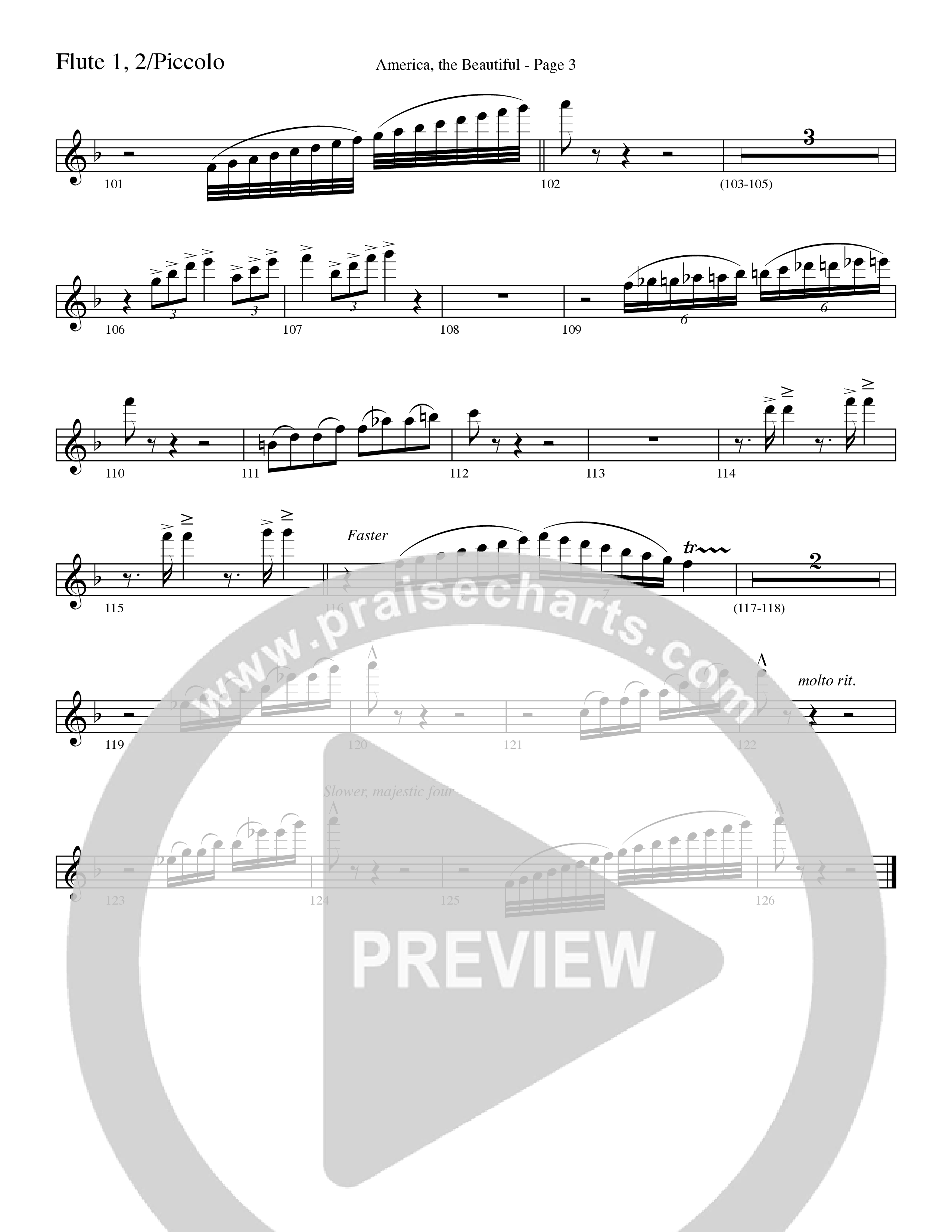 America, the Beautiful (Choral Anthem SATB) Flute (Word Music Choral / Arr. David T. Clydesdale)