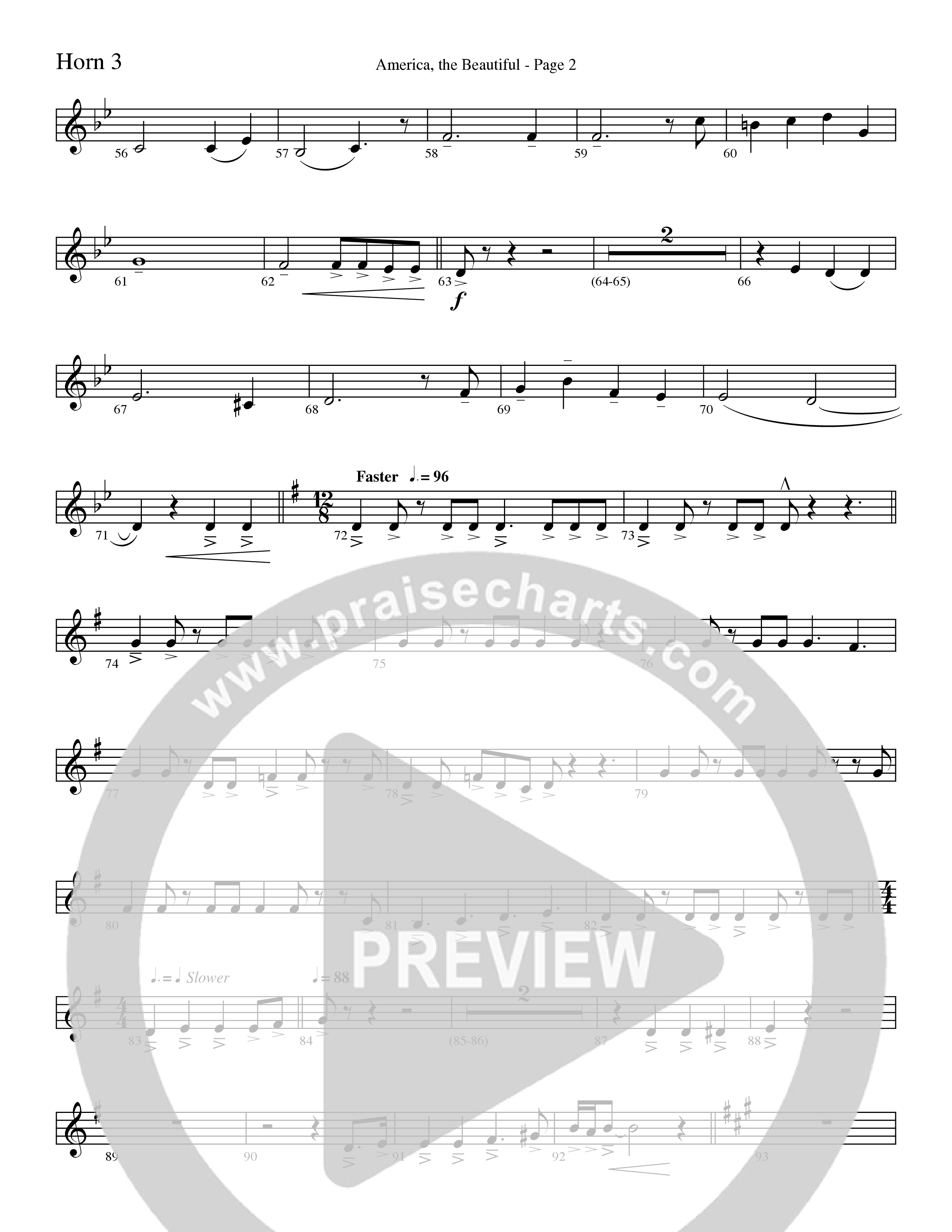 America, the Beautiful (Choral Anthem SATB) French Horn 3 (Word Music Choral / Arr. David T. Clydesdale)