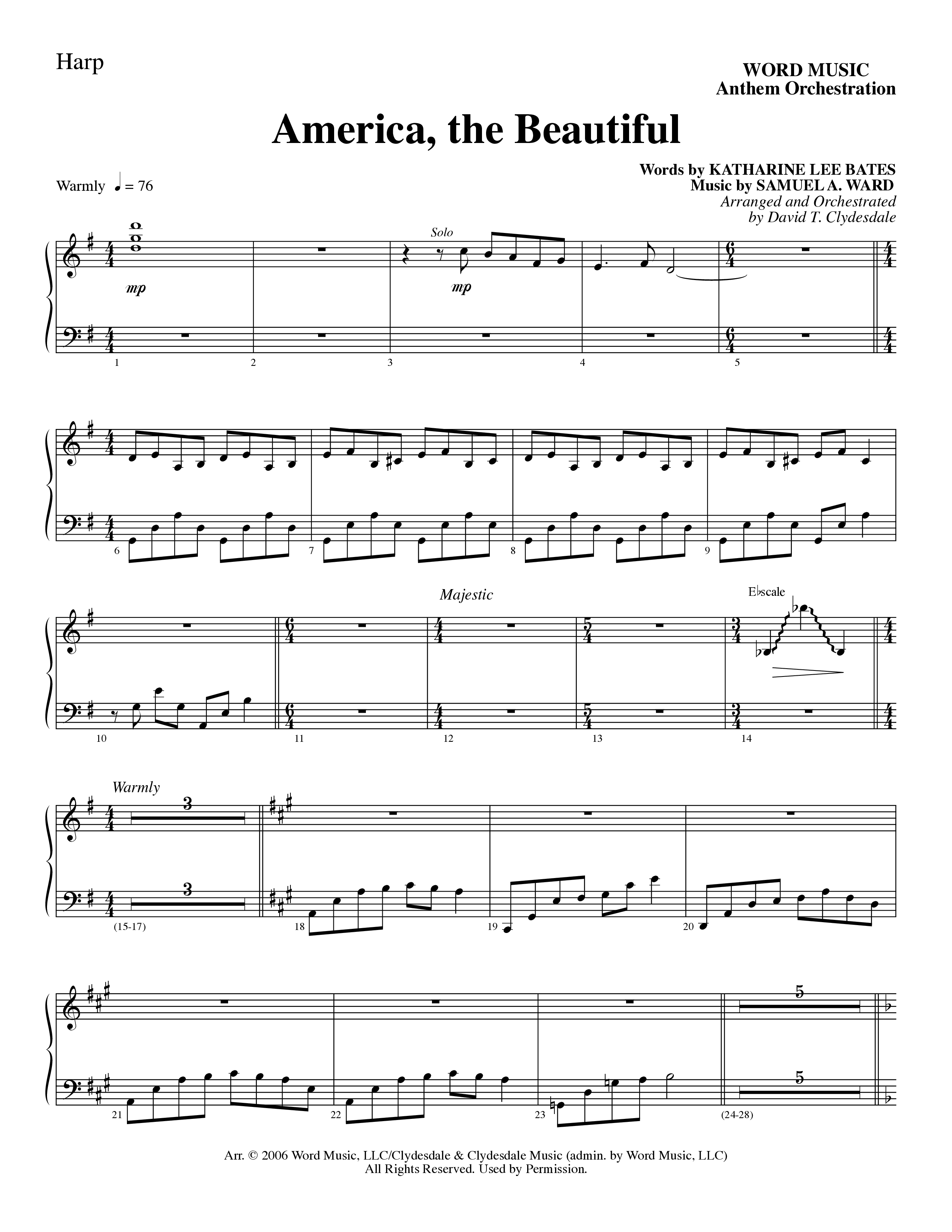 America, the Beautiful (Choral Anthem SATB) Harp (Word Music Choral / Arr. David T. Clydesdale)