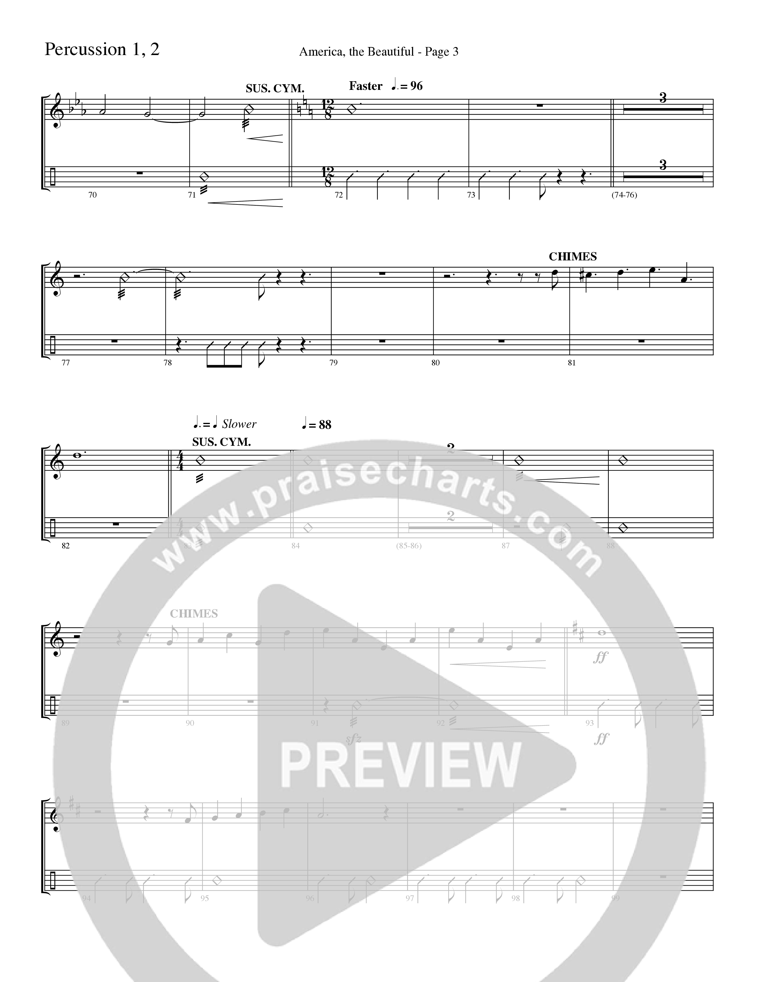 America, the Beautiful (Choral Anthem SATB) Percussion (Word Music Choral / Arr. David T. Clydesdale)