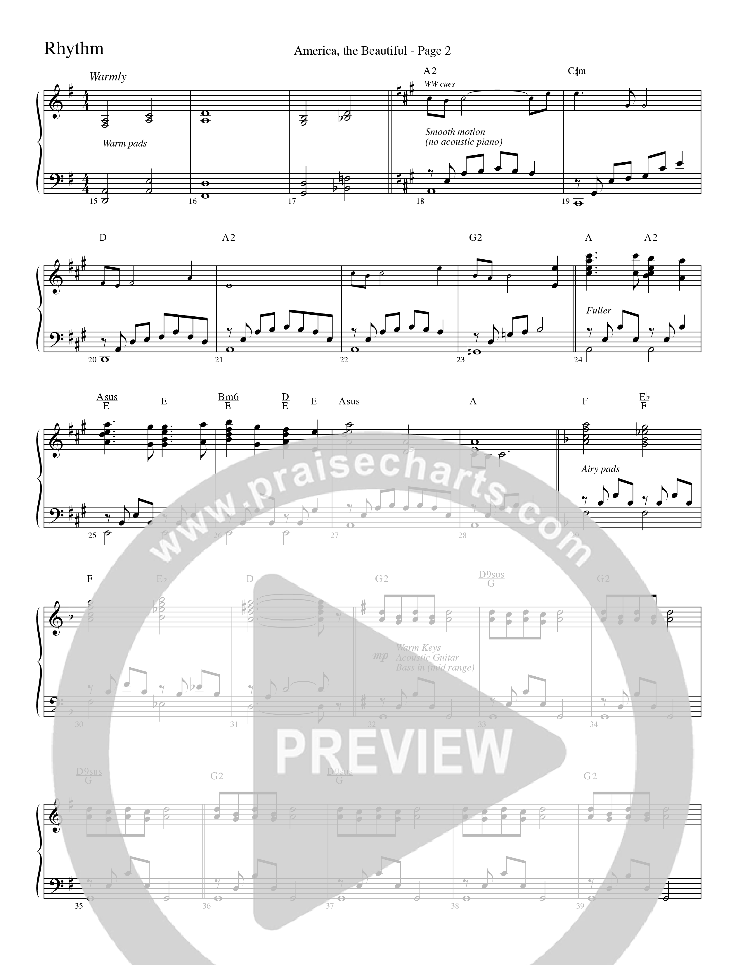America, the Beautiful (Choral Anthem SATB) Rhythm Chart (Word Music Choral / Arr. David T. Clydesdale)