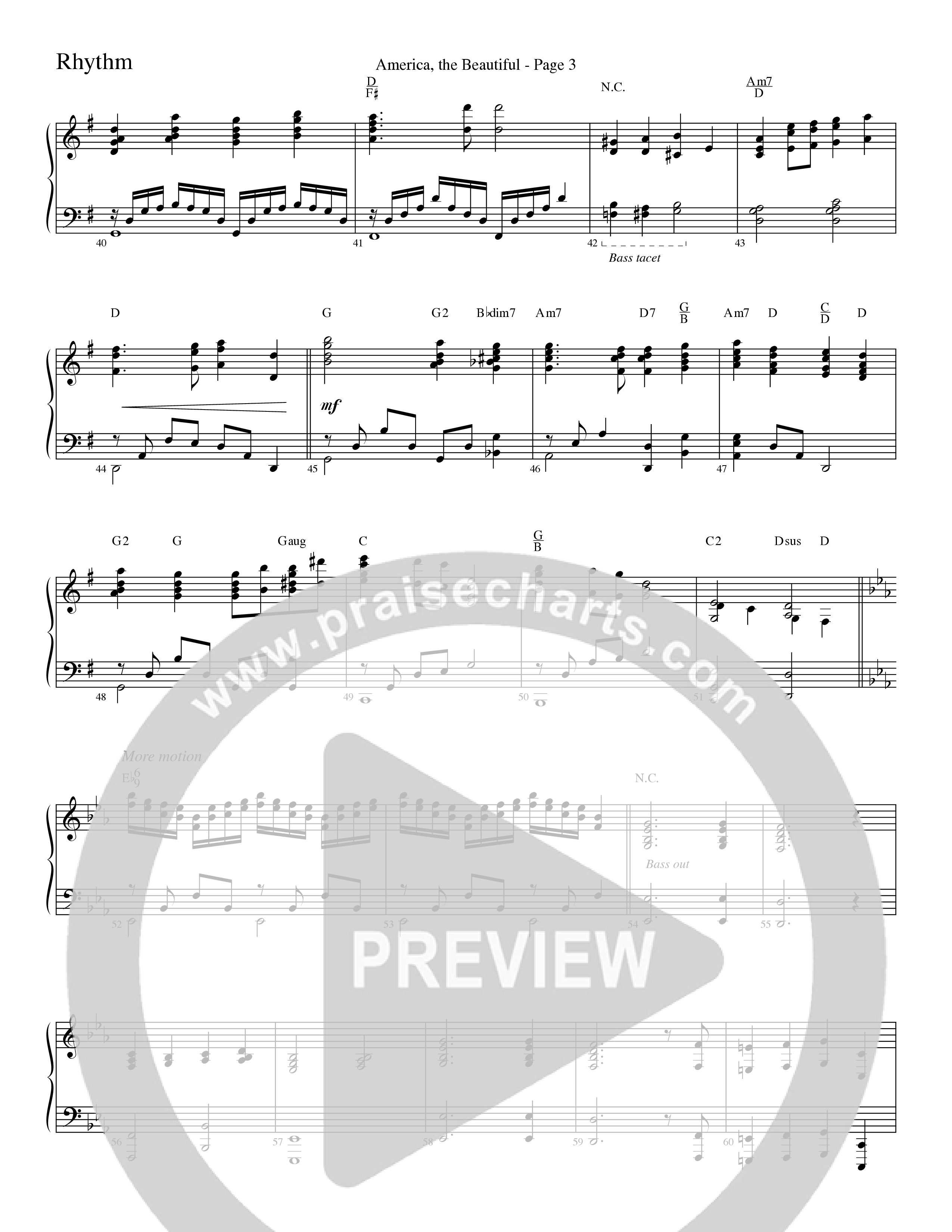 America, the Beautiful (Choral Anthem SATB) Rhythm Chart (Word Music Choral / Arr. David T. Clydesdale)