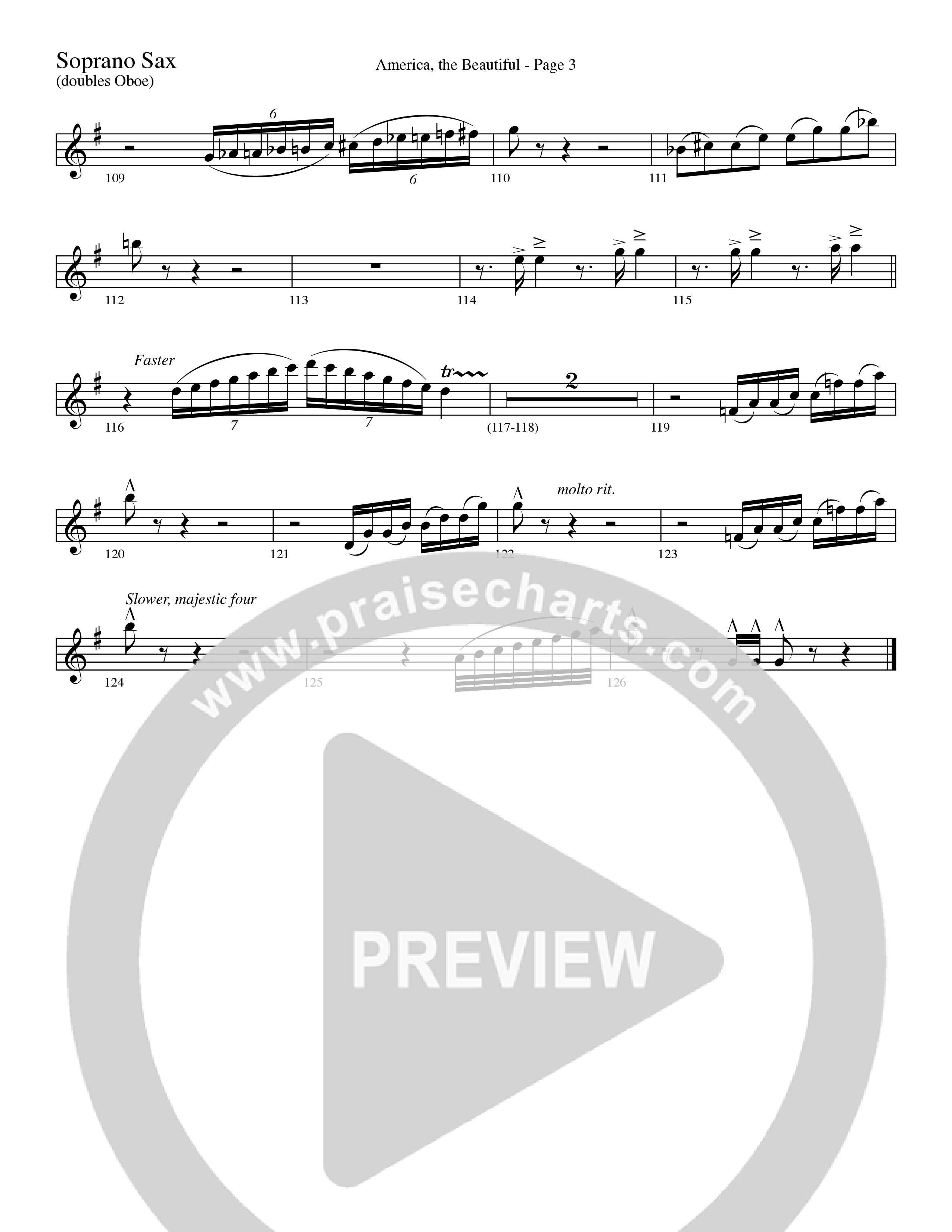 America, the Beautiful (Choral Anthem SATB) Soprano Sax (Word Music Choral / Arr. David T. Clydesdale)