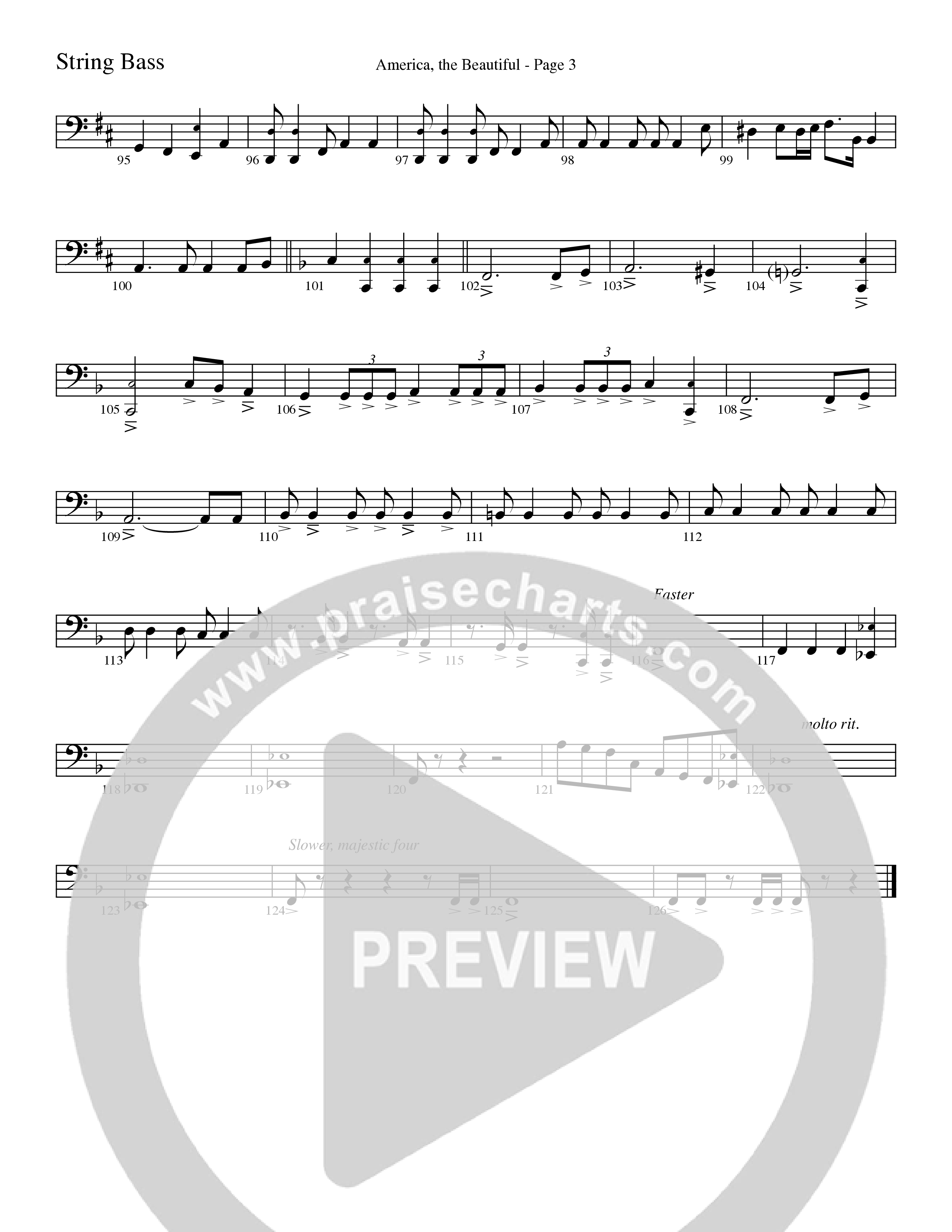 America, the Beautiful (Choral Anthem SATB) String Bass (Word Music Choral / Arr. David T. Clydesdale)