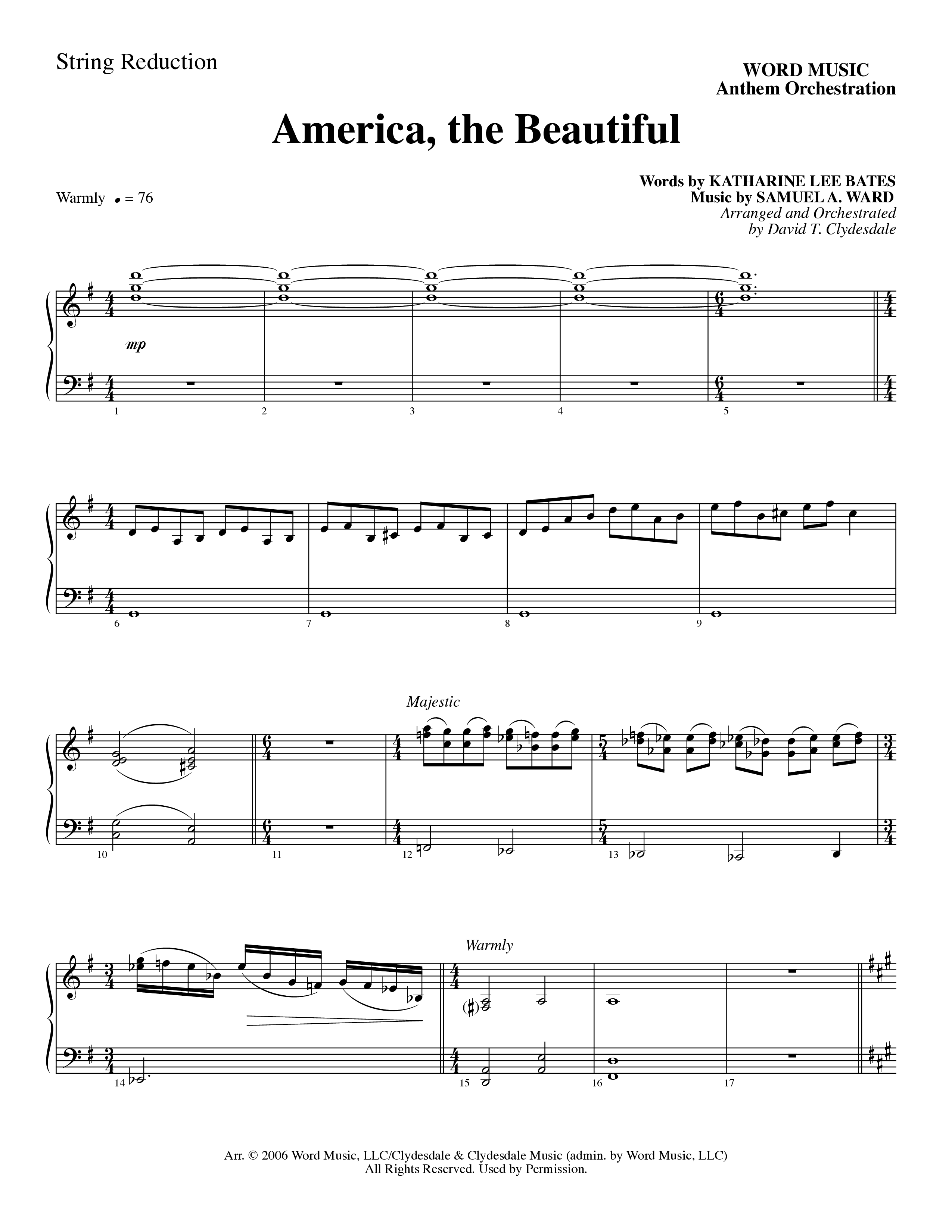 America, the Beautiful (Choral Anthem SATB) String Reduction (Word Music Choral / Arr. David T. Clydesdale)