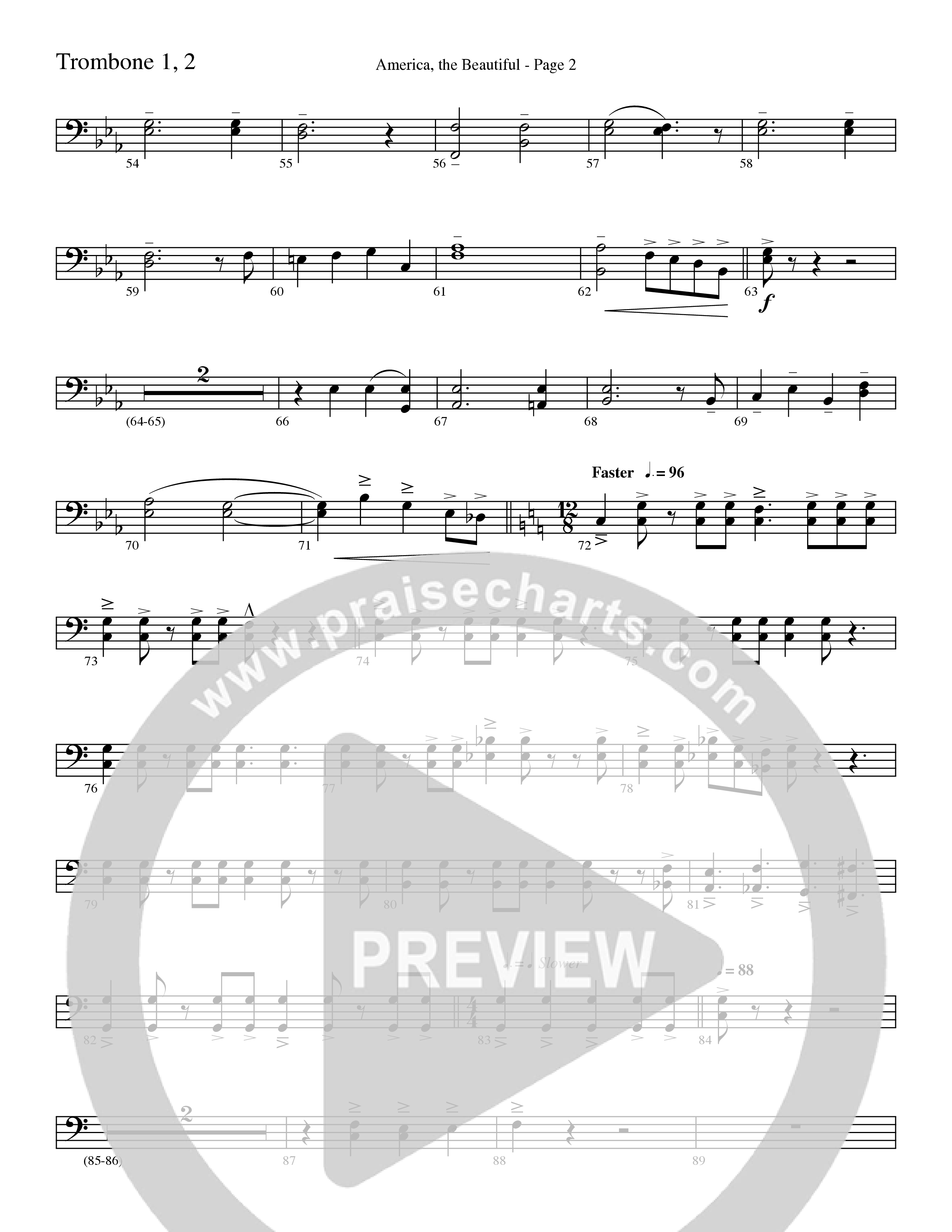 America, the Beautiful (Choral Anthem SATB) Trombone 1/2 (Word Music Choral / Arr. David T. Clydesdale)