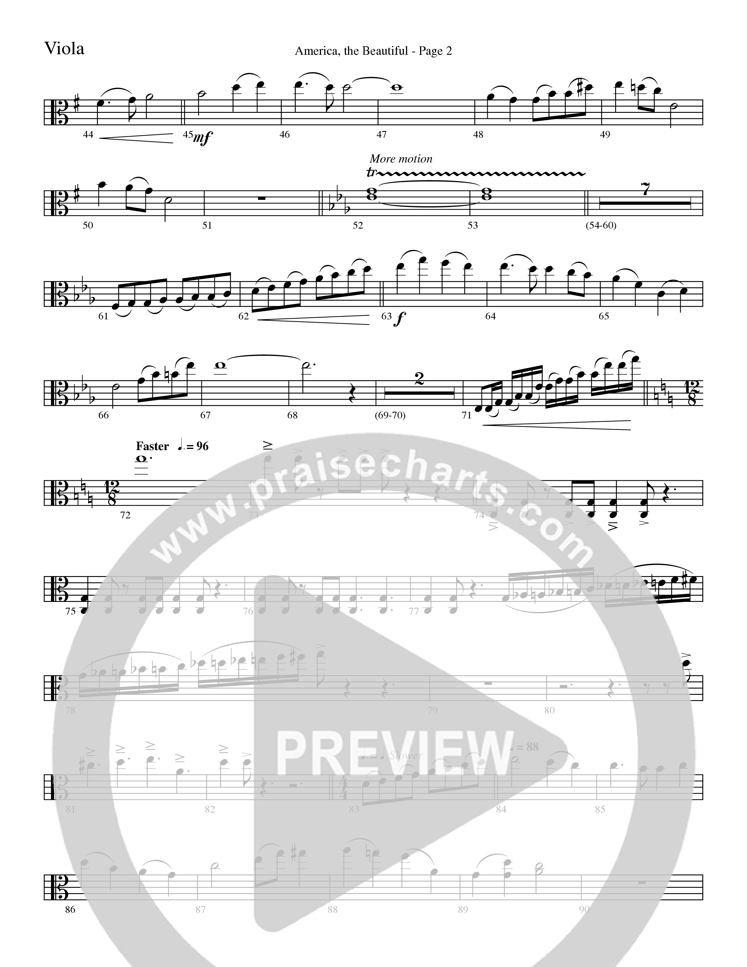 America, the Beautiful (Choral Anthem SATB) Viola (Word Music Choral / Arr. David T. Clydesdale)
