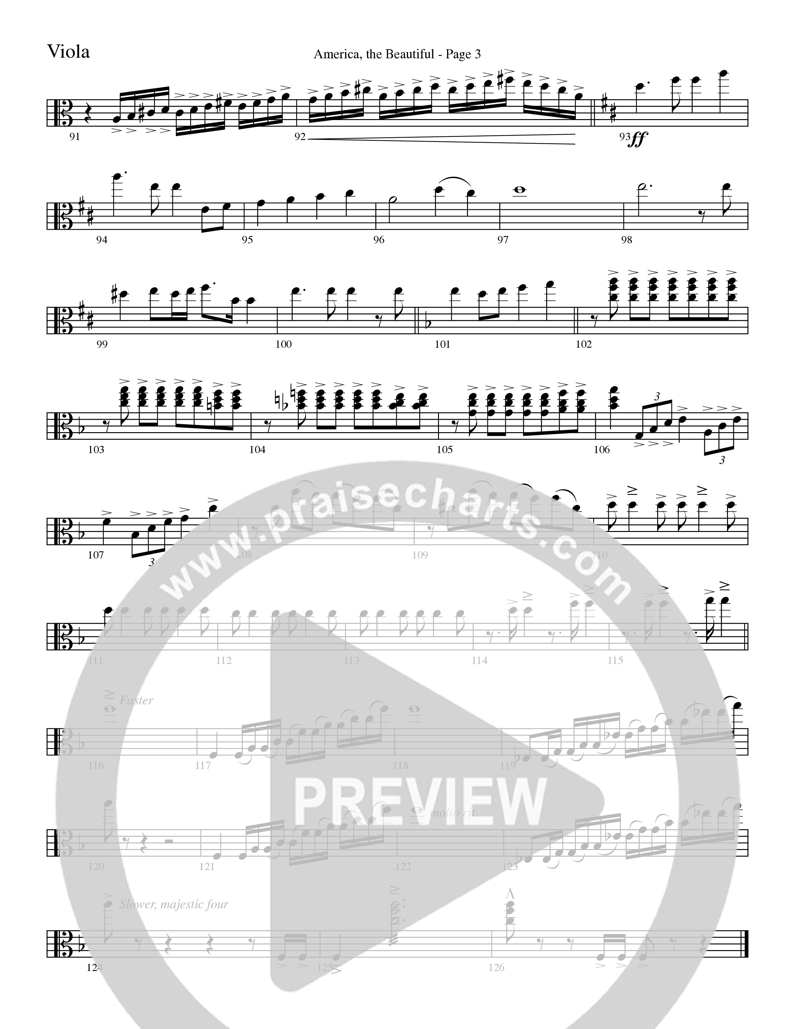 America, the Beautiful (Choral Anthem SATB) Viola (Word Music Choral / Arr. David T. Clydesdale)