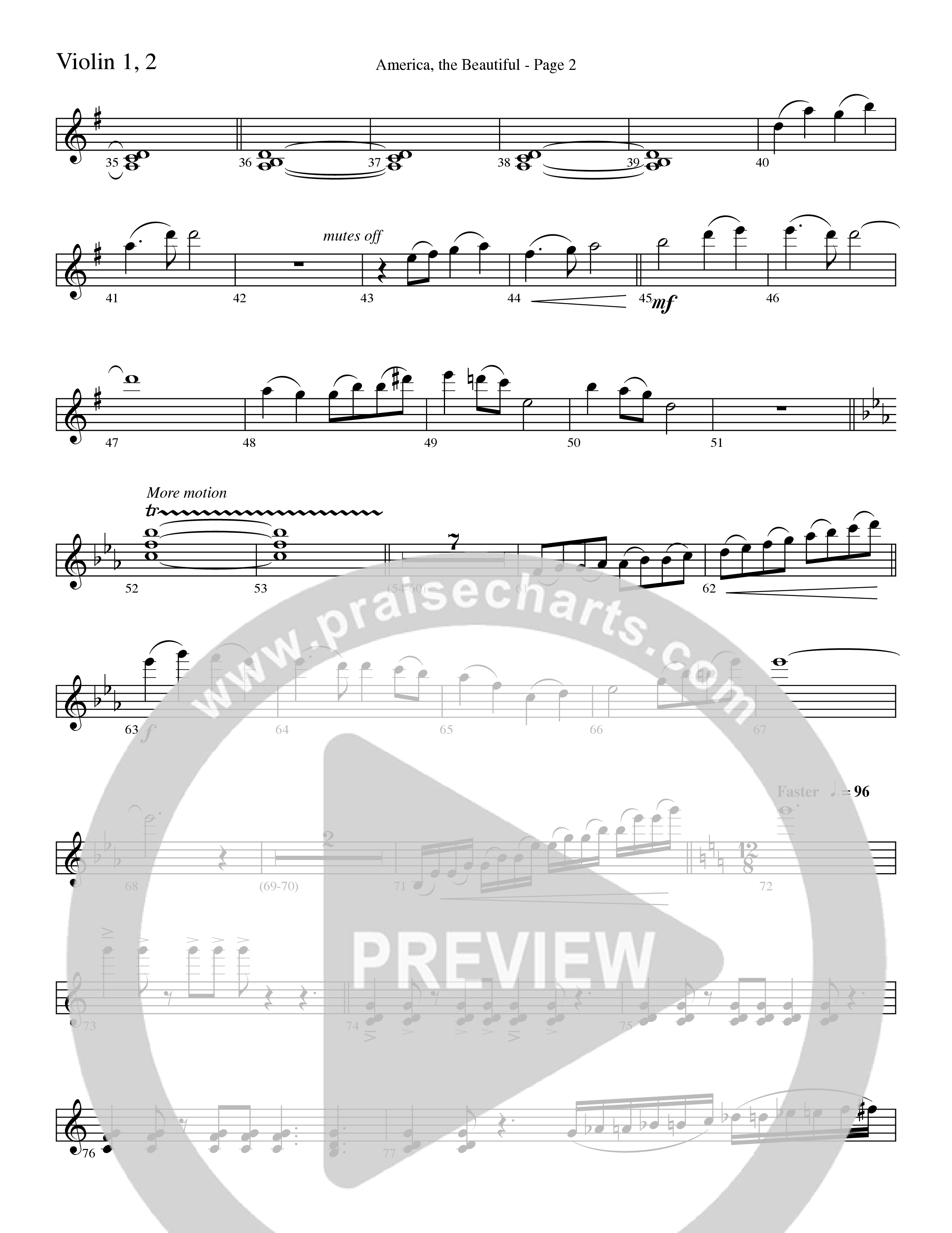 America, the Beautiful (Choral Anthem SATB) Violin 1/2 (Word Music Choral / Arr. David T. Clydesdale)