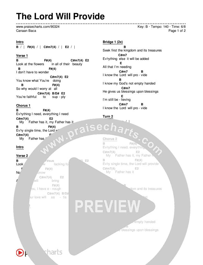 The Lord Will Provide Chords & Lyrics (Canaan Baca)