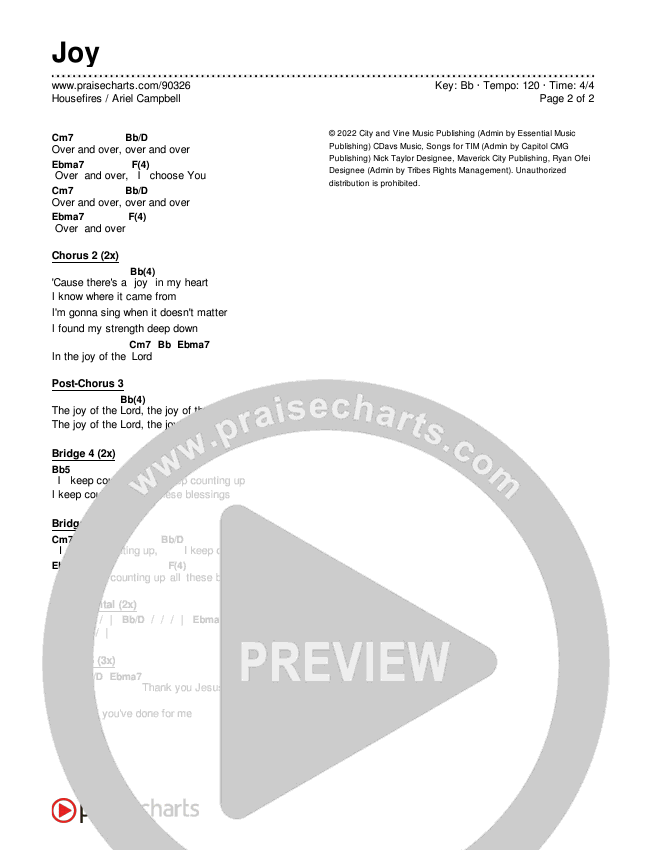 Joy Chords & Lyrics (Housefires / Ariel Campbell)