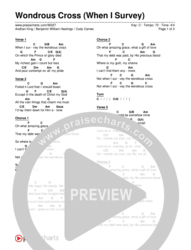 Wondrous Cross (When I Survey) Chords & Lyrics (Aodhan King / Benjamin William Hastings / Cody Carnes)
