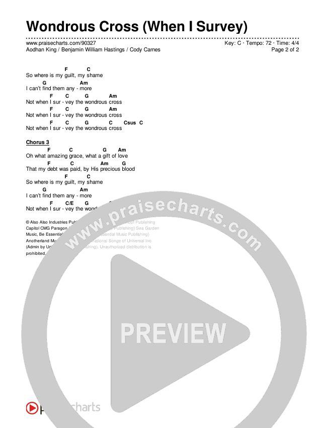 Wondrous Cross (When I Survey) Chords & Lyrics (Aodhan King / Benjamin William Hastings / Cody Carnes)