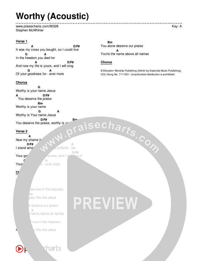 Worthy (Acoustic) Chords & Lyrics (Stephen McWhirter)