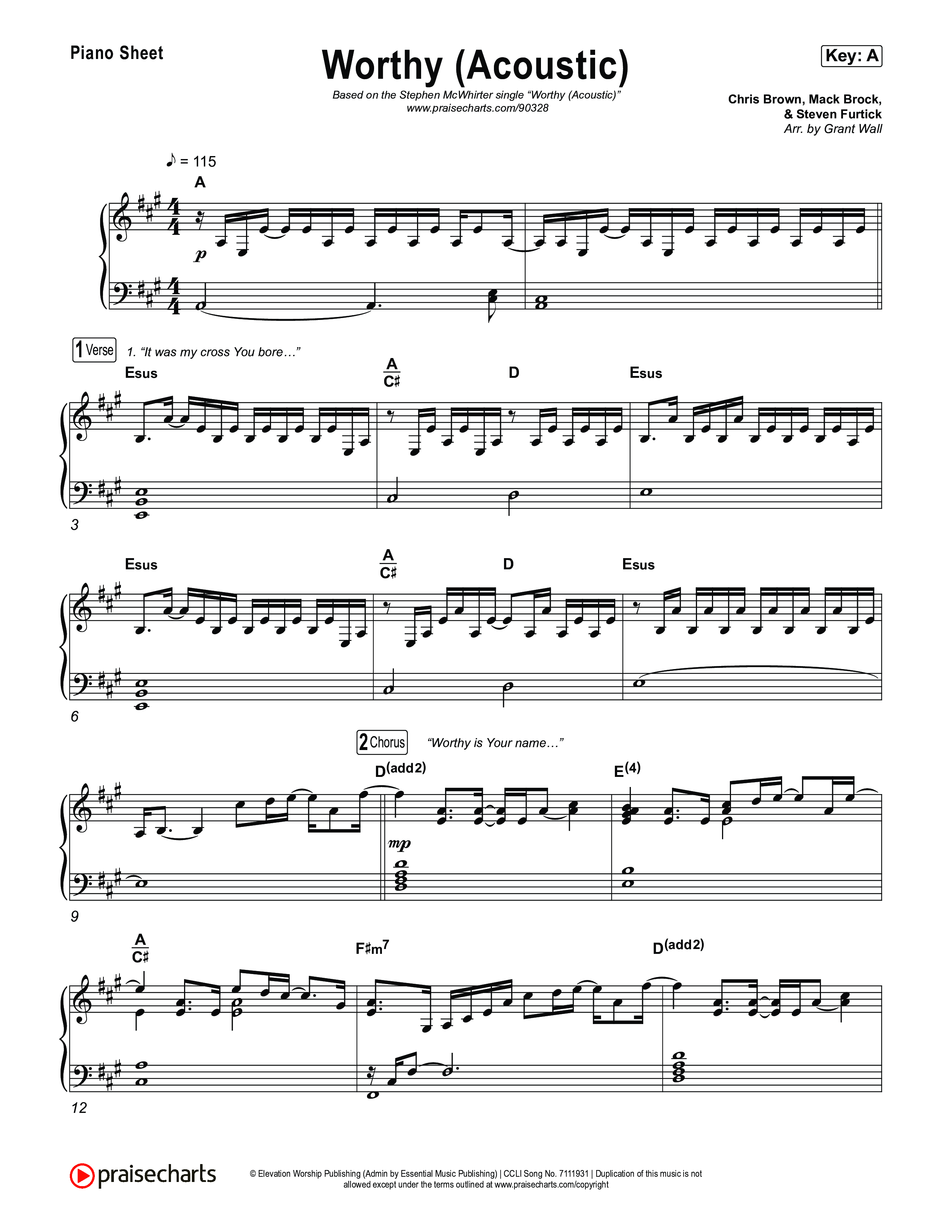 Worthy (Acoustic) Piano Sheet (Stephen McWhirter)