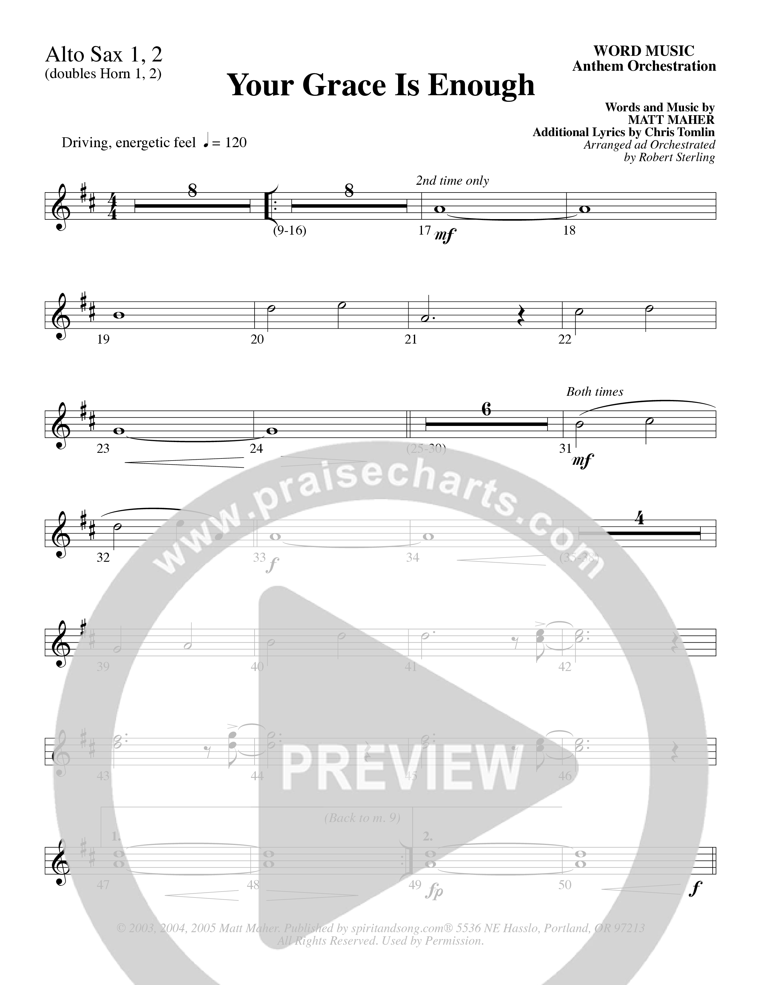 Your Grace Is Enough (Choral Anthem SATB) Alto Sax (Word Music Choral / Robert Sterling)