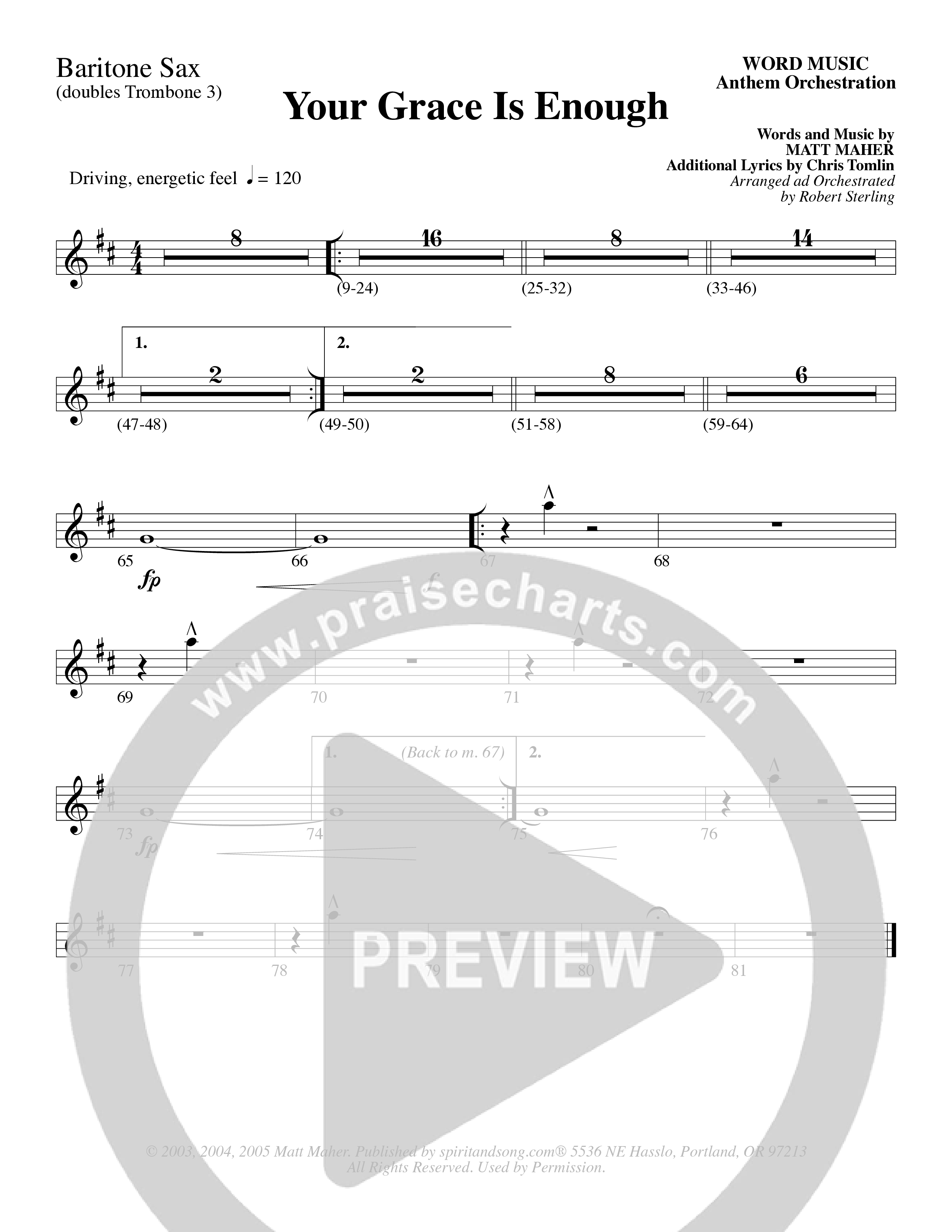 Your Grace Is Enough (Choral Anthem SATB) Bari Sax (Word Music Choral / Robert Sterling)
