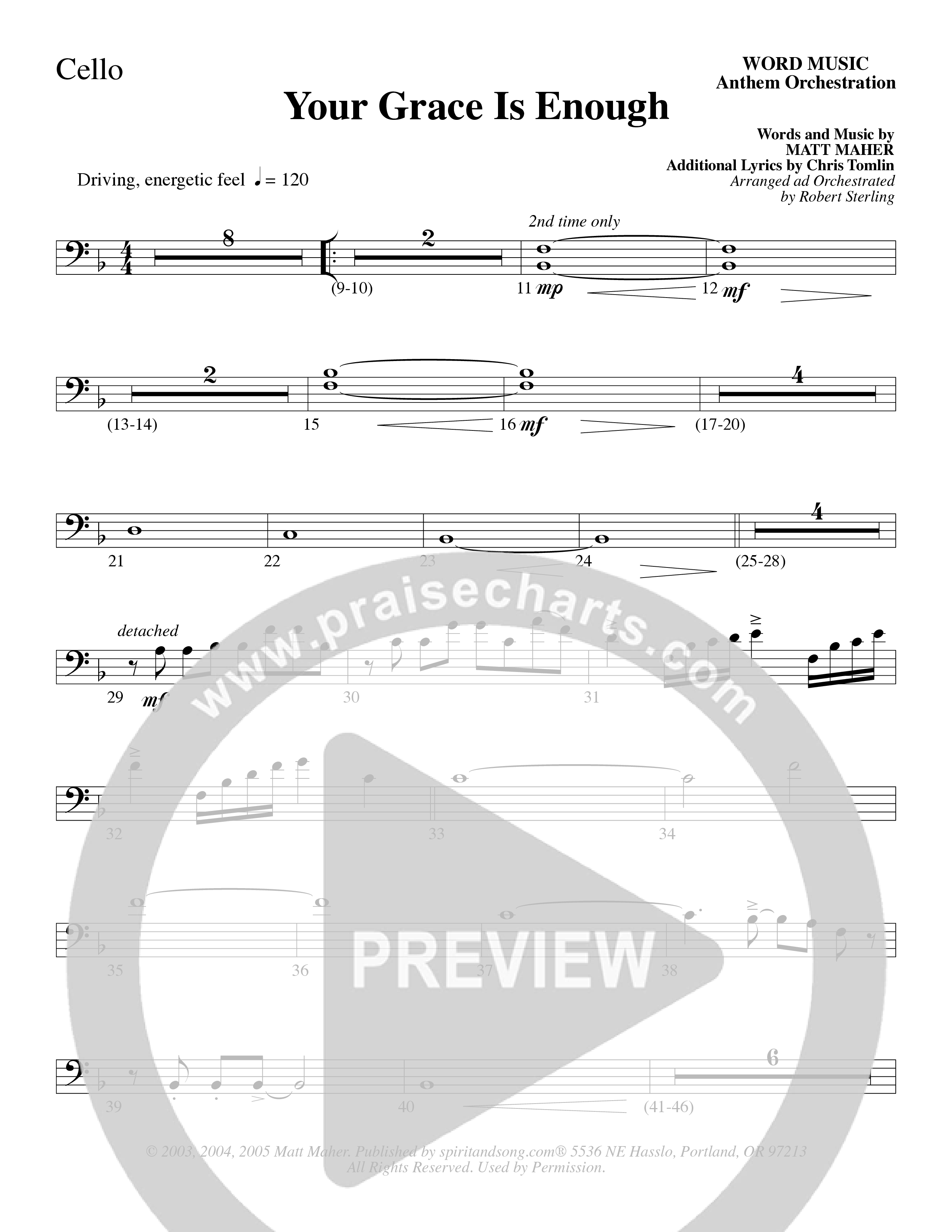 Your Grace Is Enough (Choral Anthem SATB) Cello (Word Music Choral / Robert Sterling)