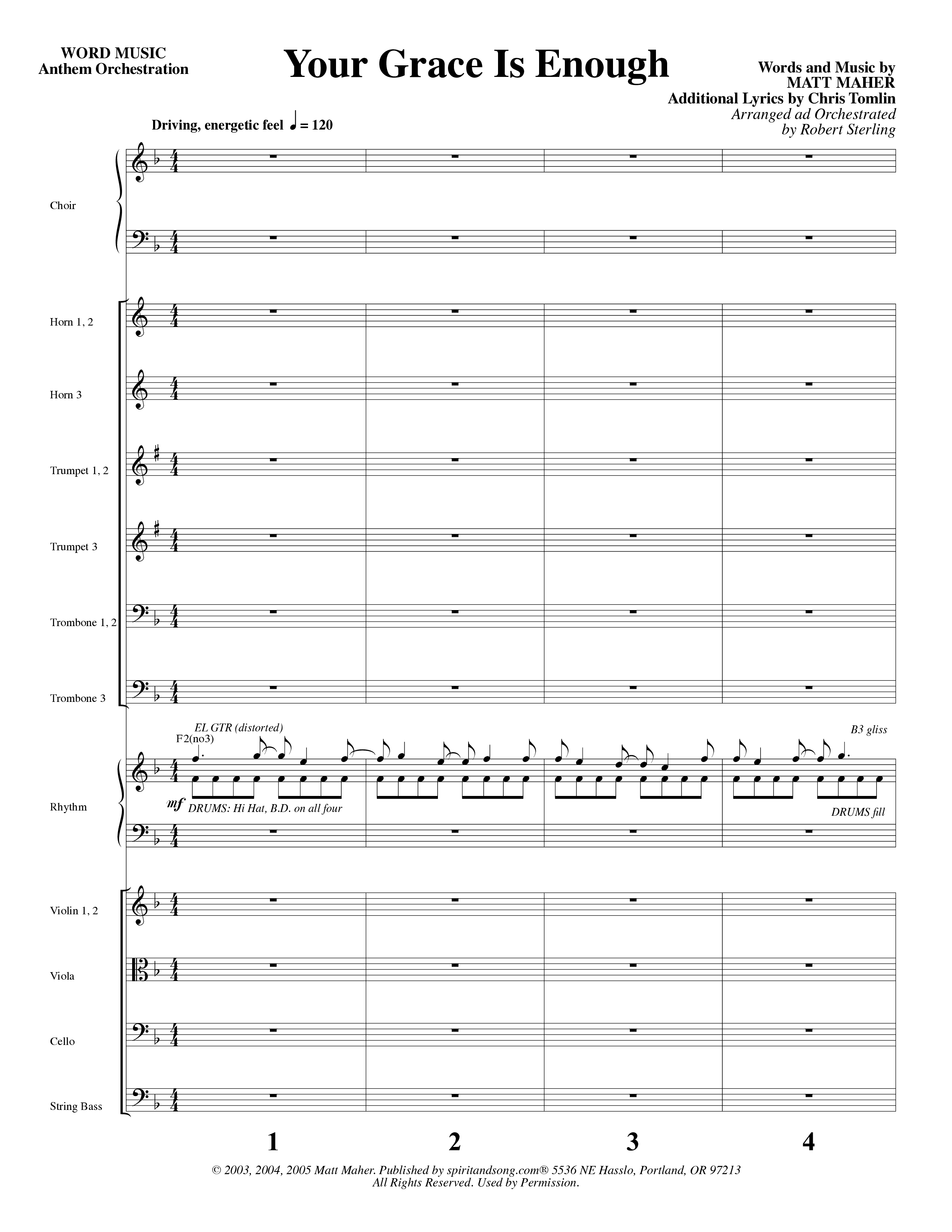 Your Grace Is Enough (Choral Anthem SATB) Orchestration (Word Music Choral / Robert Sterling)